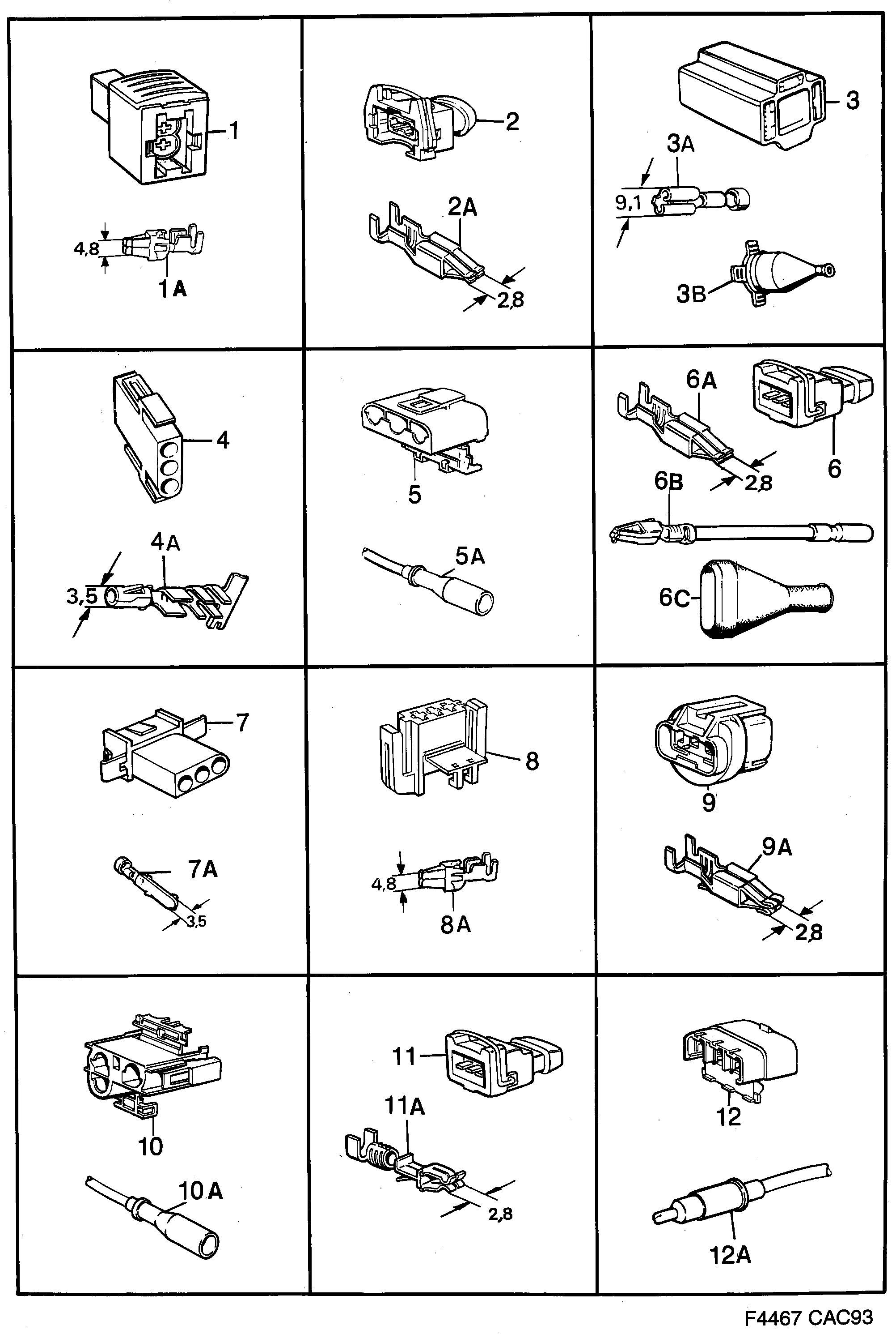 Saab 9000 Connector housing etc diagram