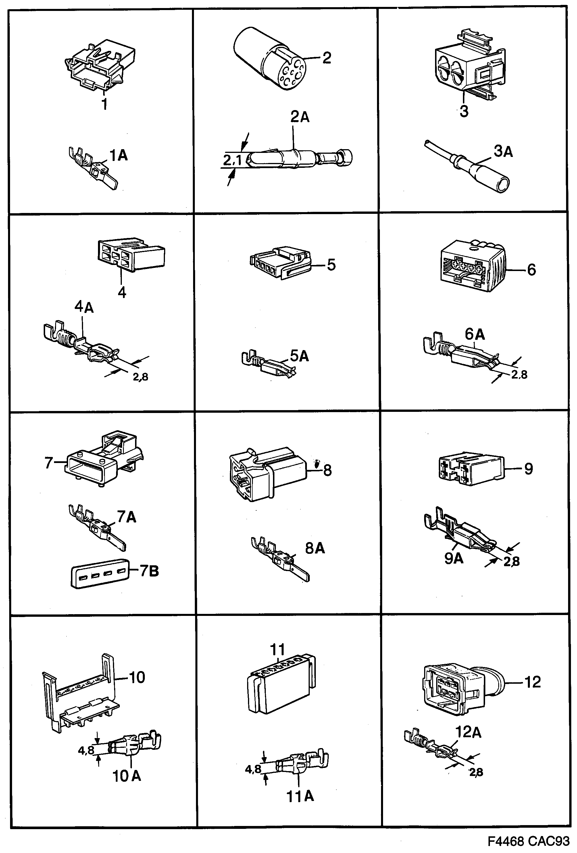 Saab 9000 Connector housing etc diagram