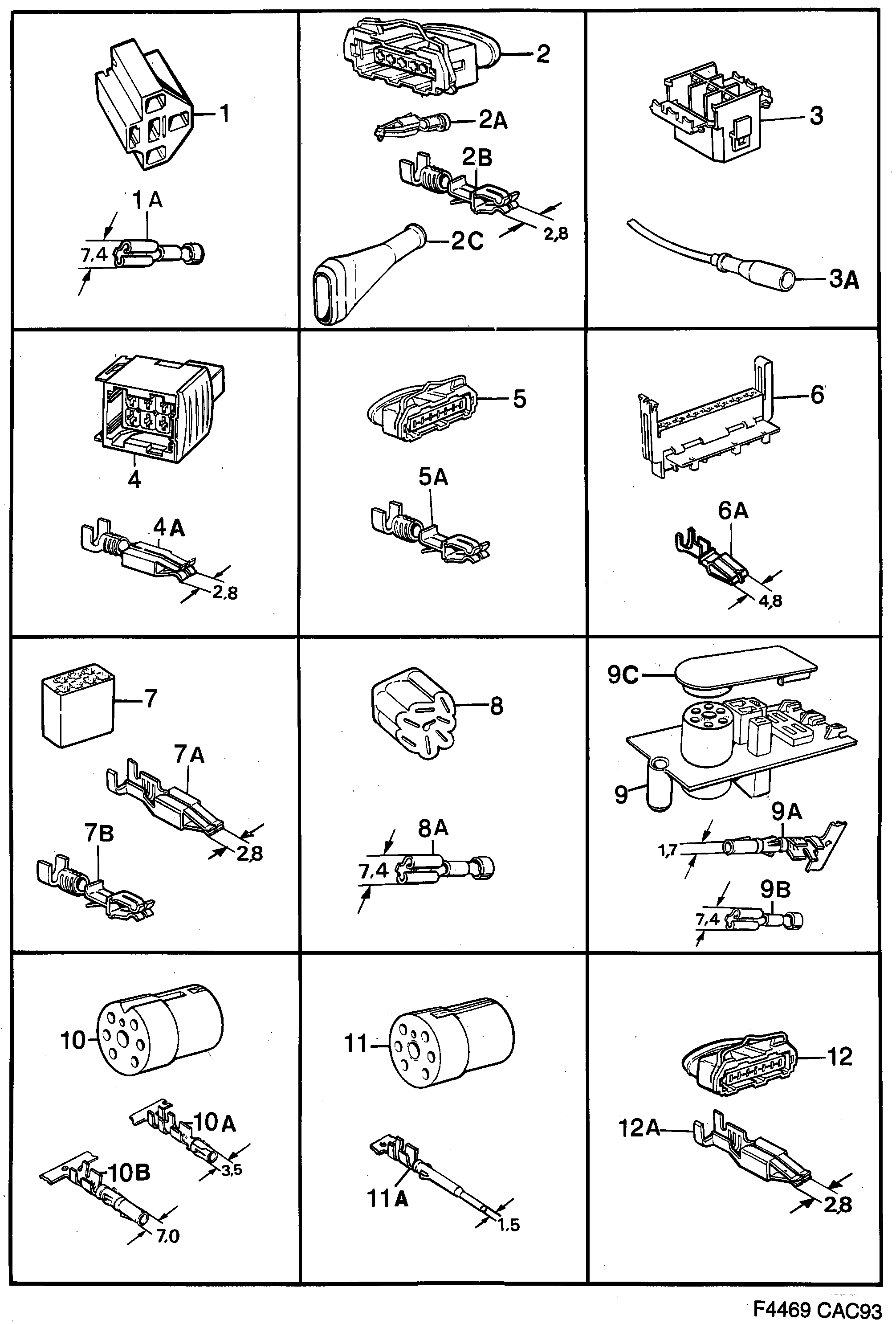 Saab 9000 Connector housing etc diagram