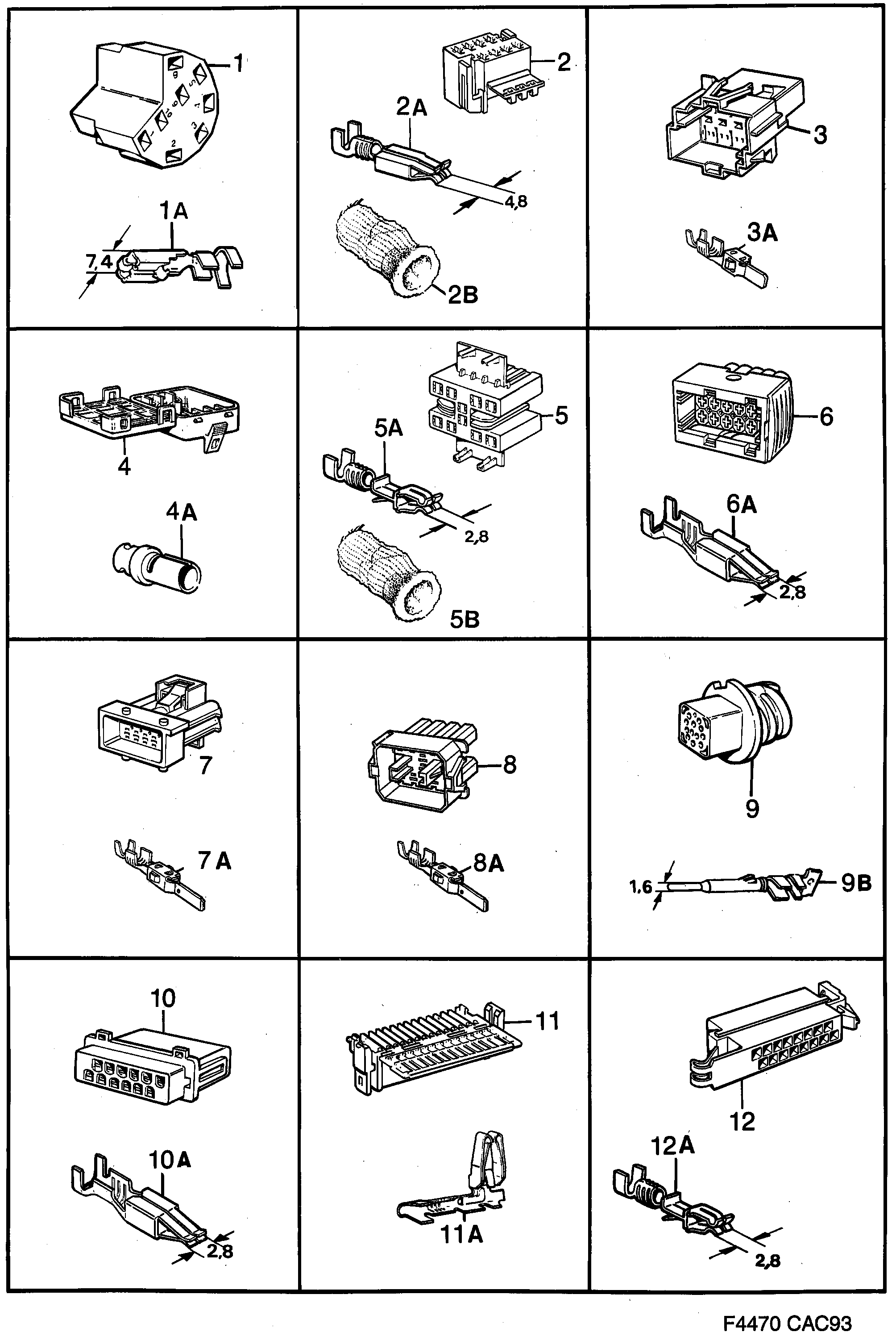 Saab 9000 Connector housing etc diagram