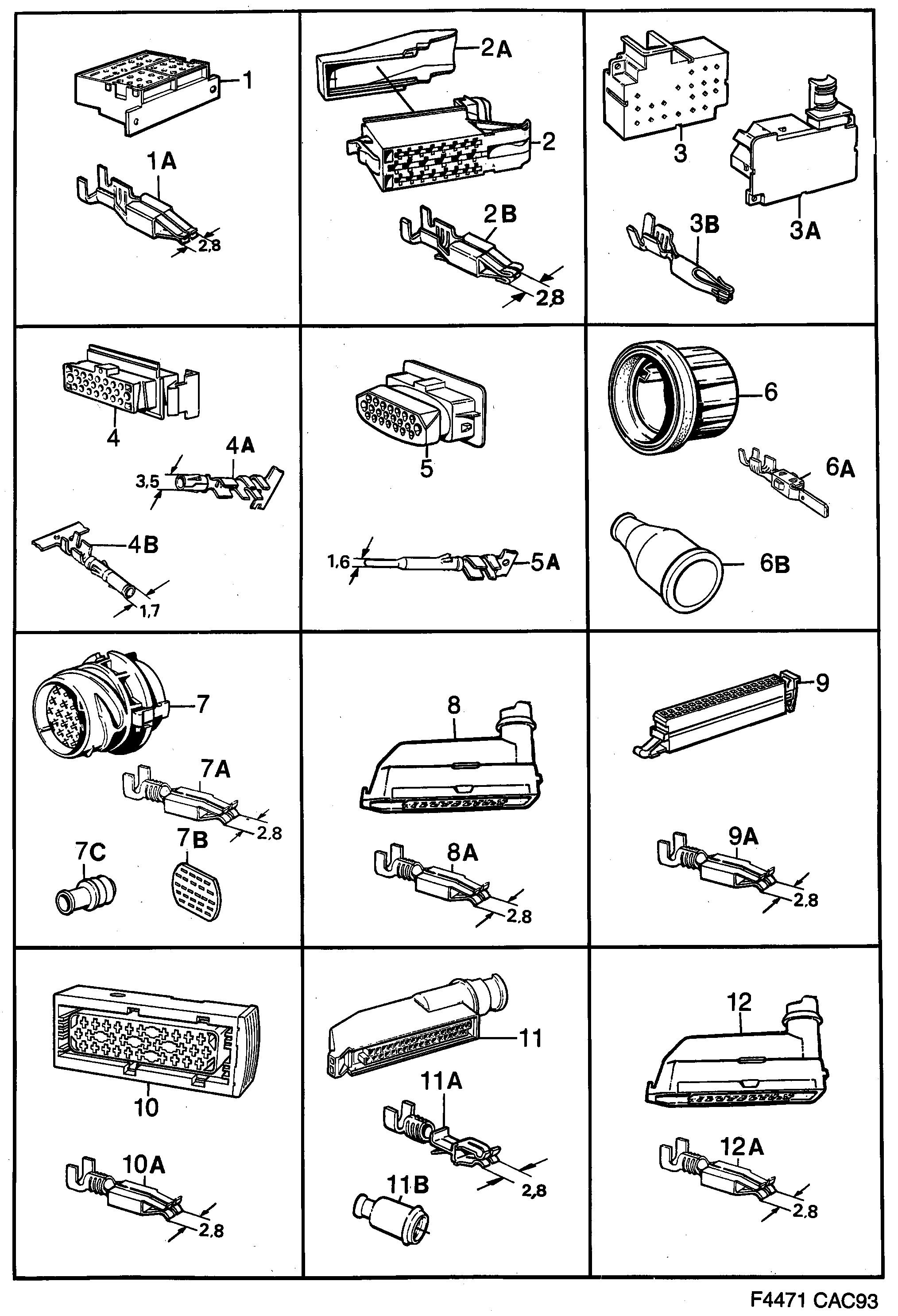 Saab 9000 Connector housing etc diagram