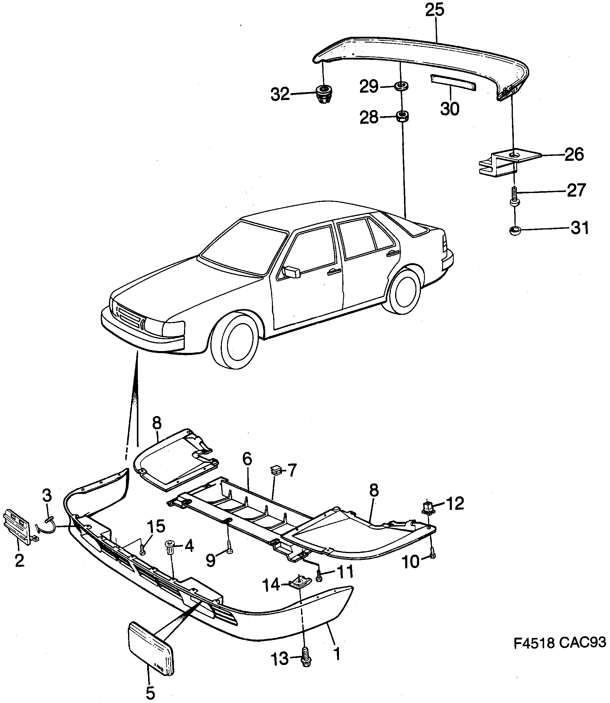 Saab 9000 Spoiler diagram