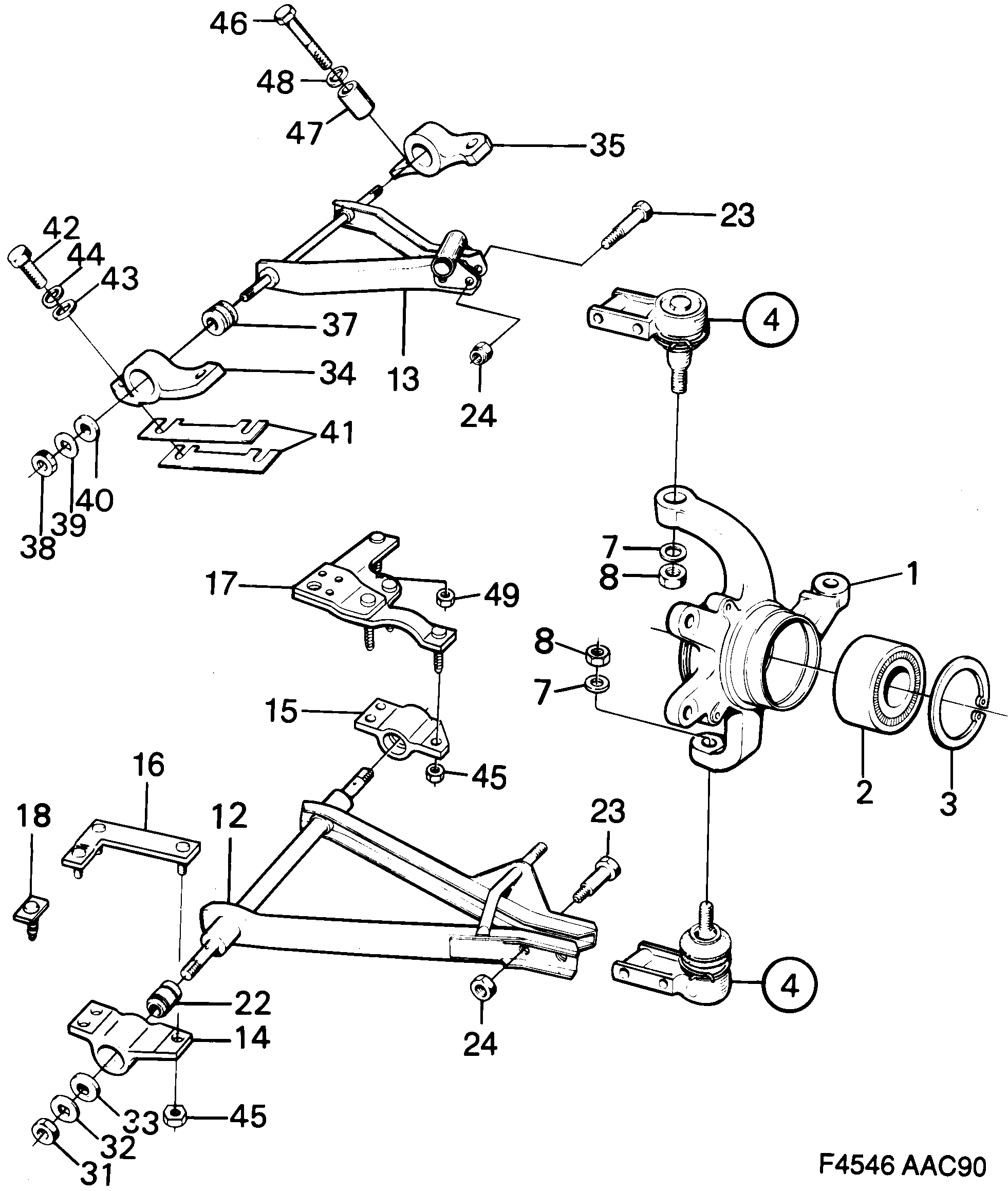 Saab 900 Front wheel suspension diagram