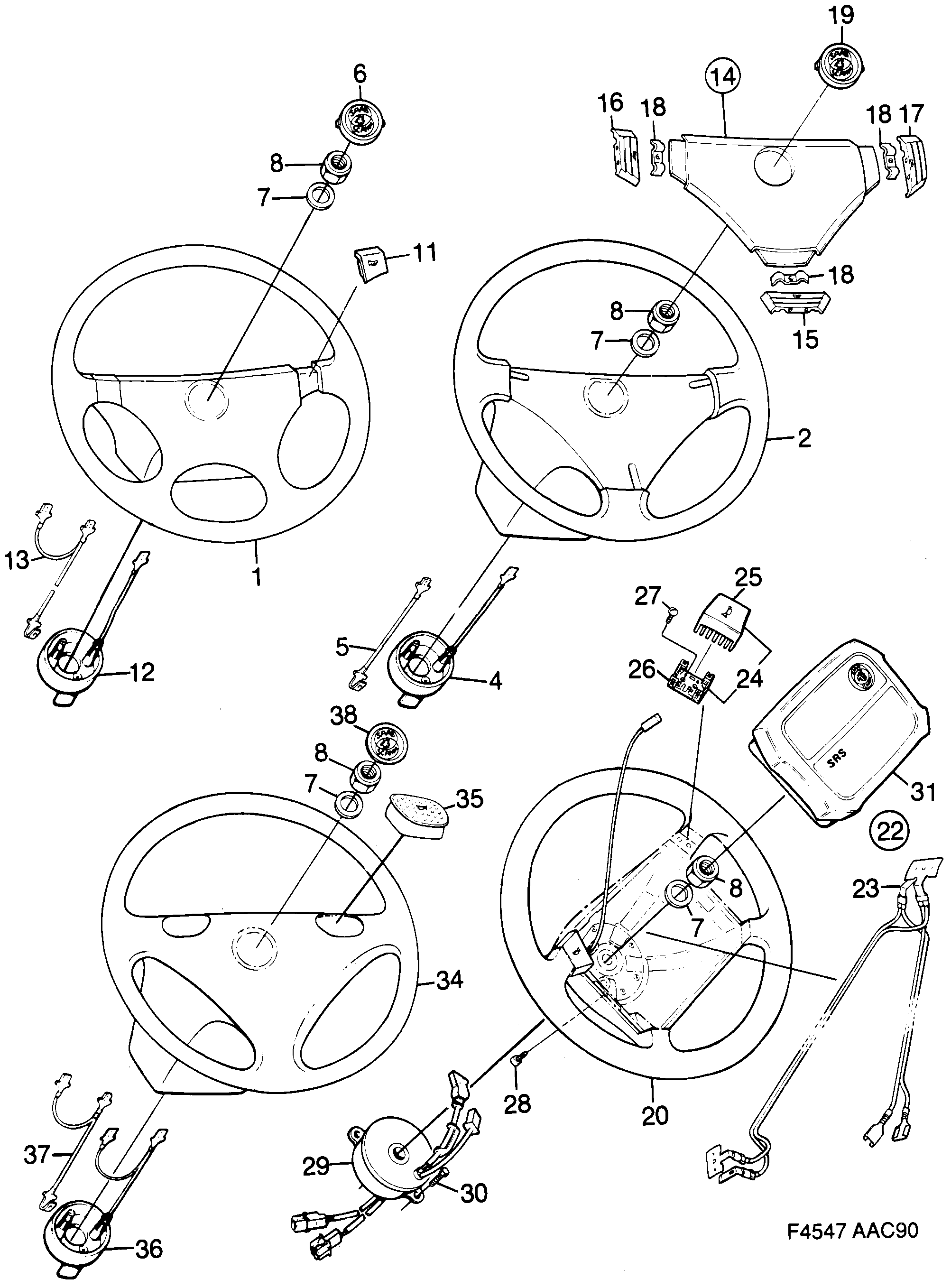 Saab 900 Inflatable bag Steering wheel diagram