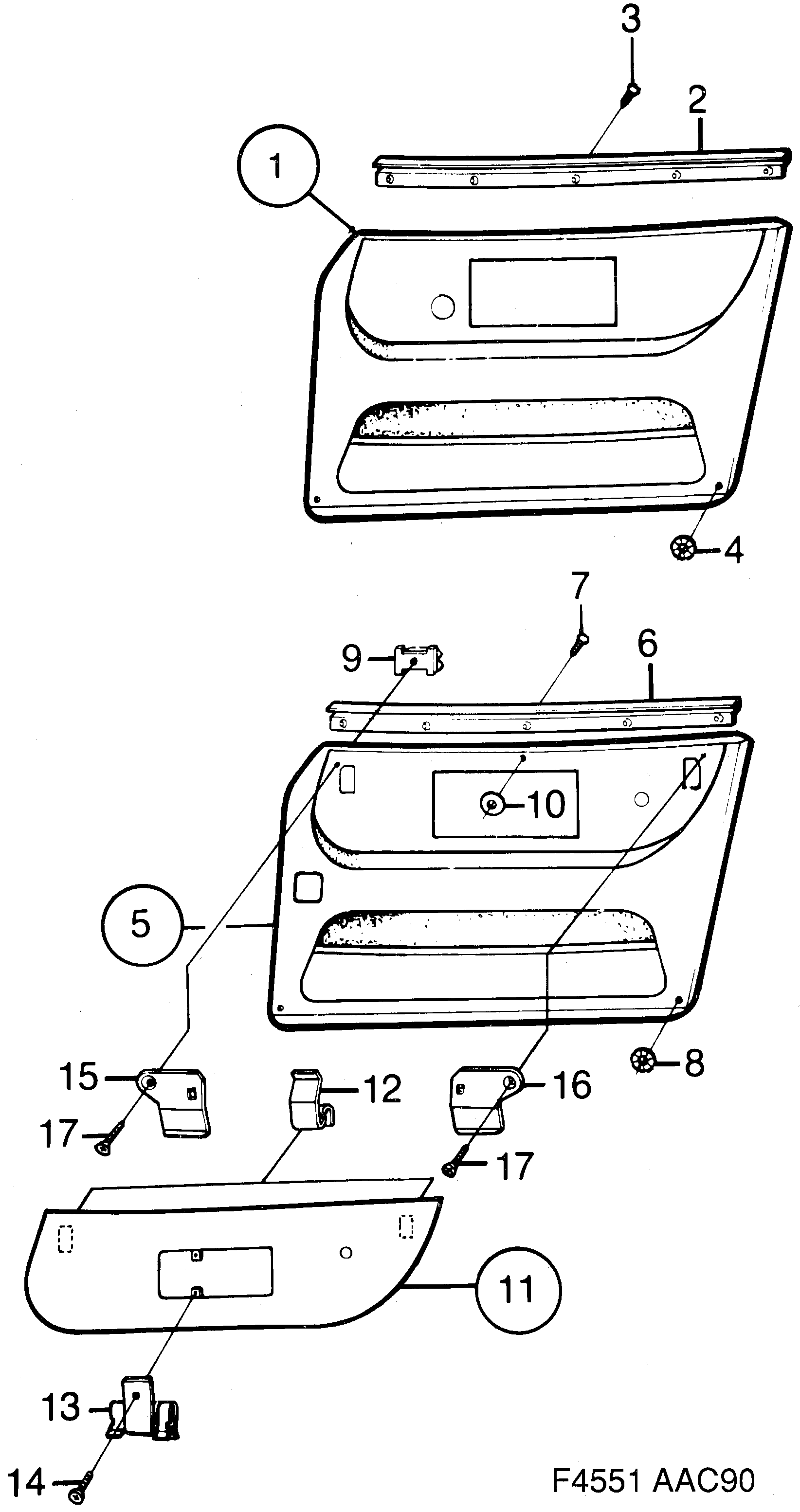 Saab 900 Door panel Front diagram