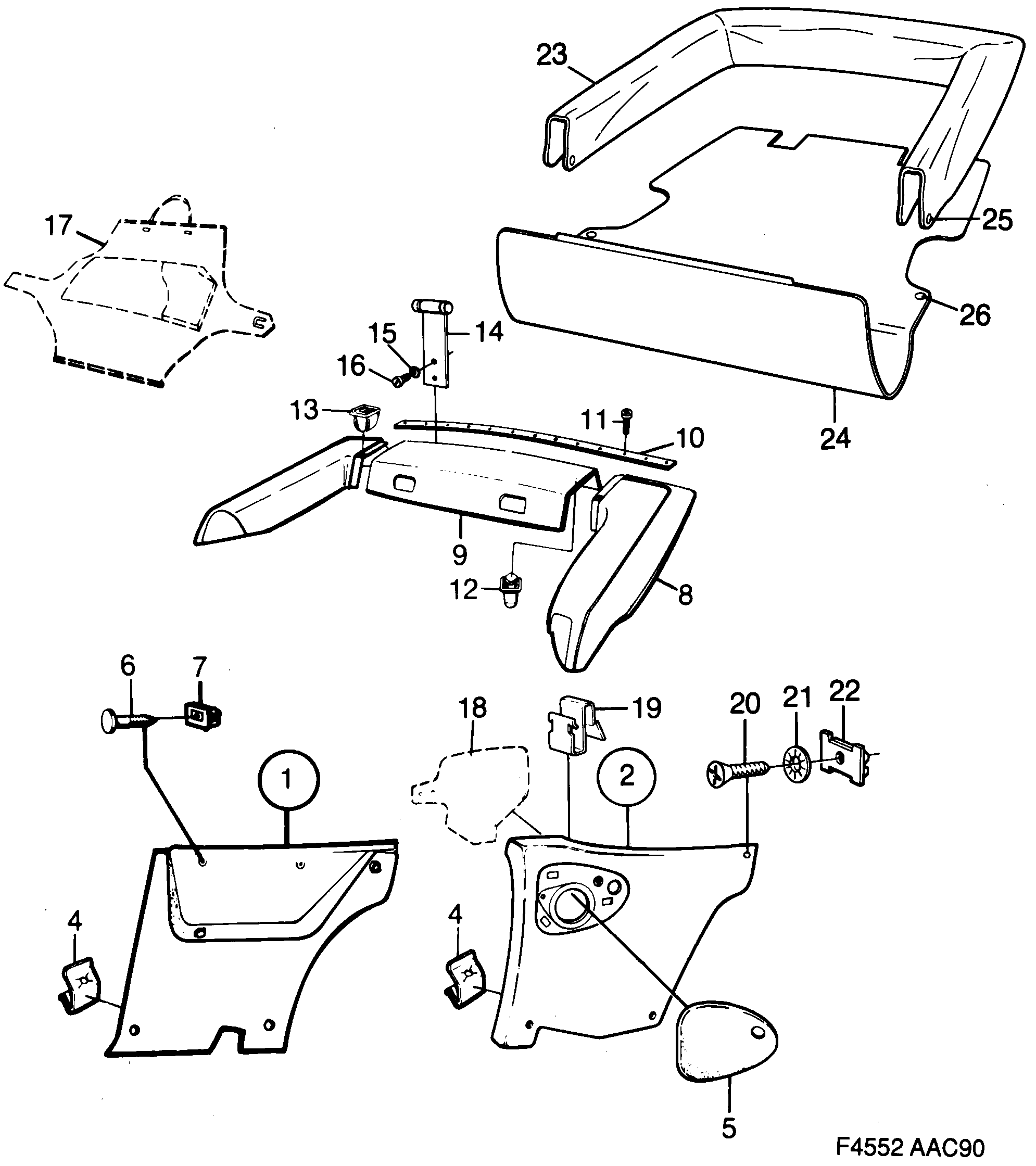 Saab 900 Side trim Rear diagram
