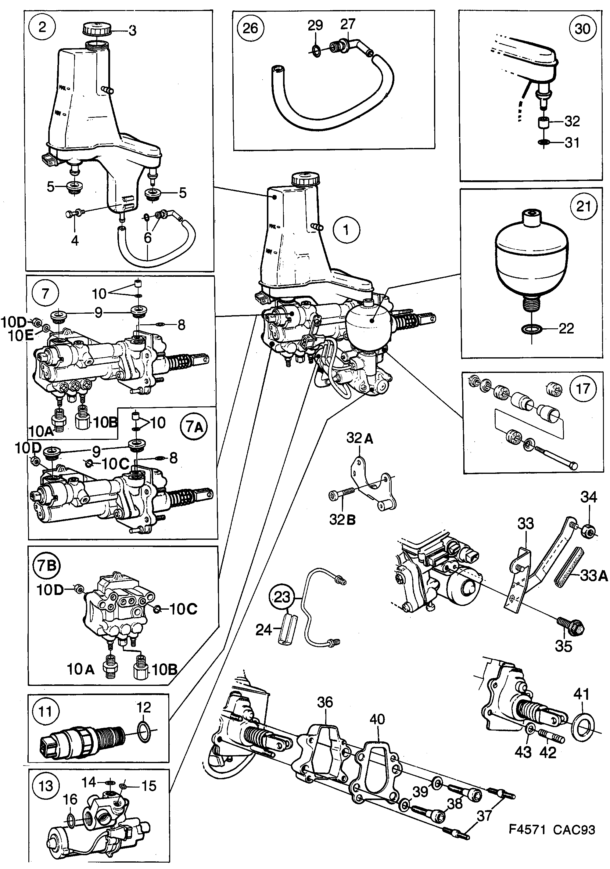Saab 9000 Hydraulic unit ABS Mark II diagram