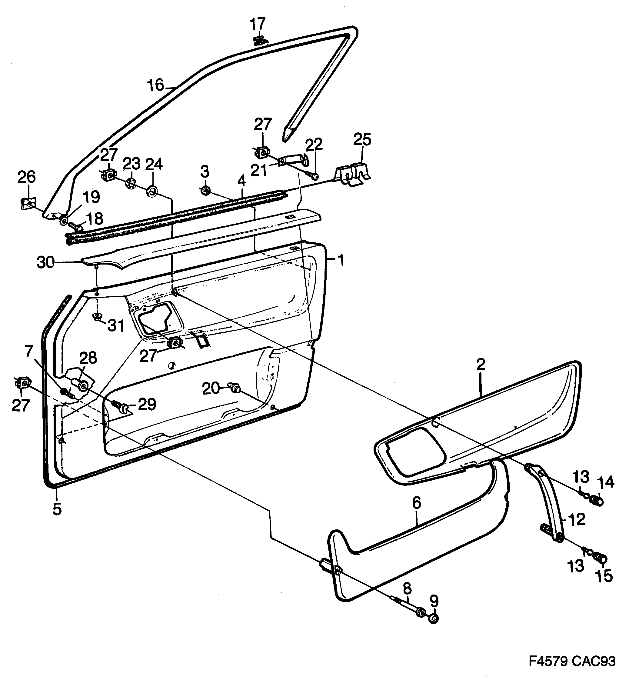 Saab 9000 Door panel Front door diagram
