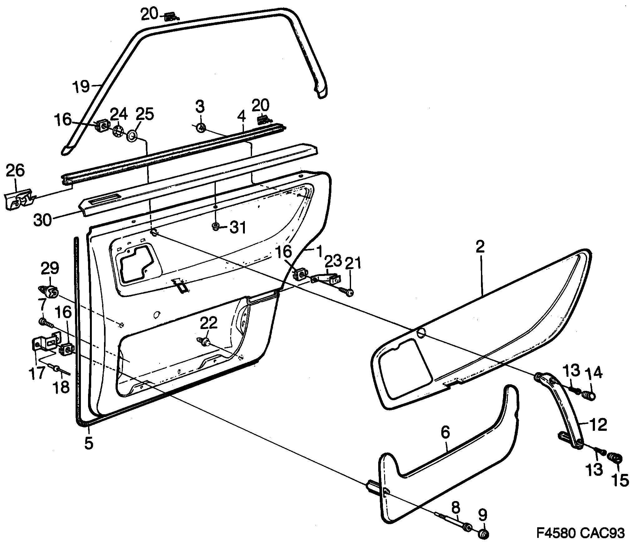 Saab 9000 Door panel Rear door diagram