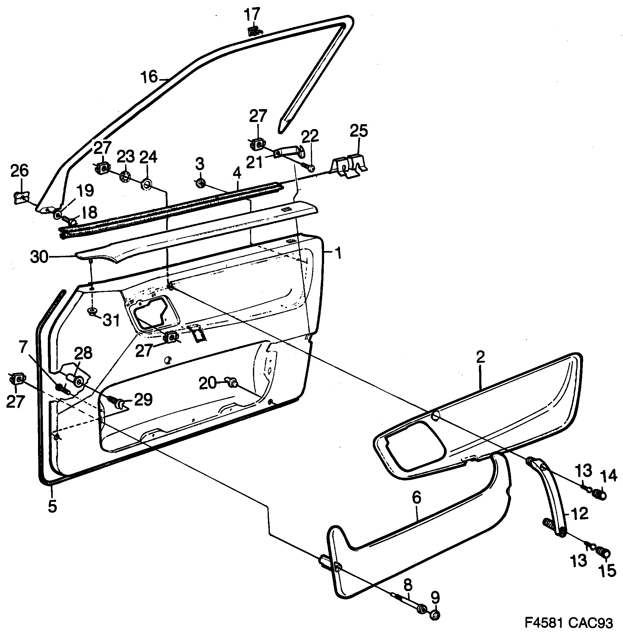 Saab 9000 Door panel Front door diagram