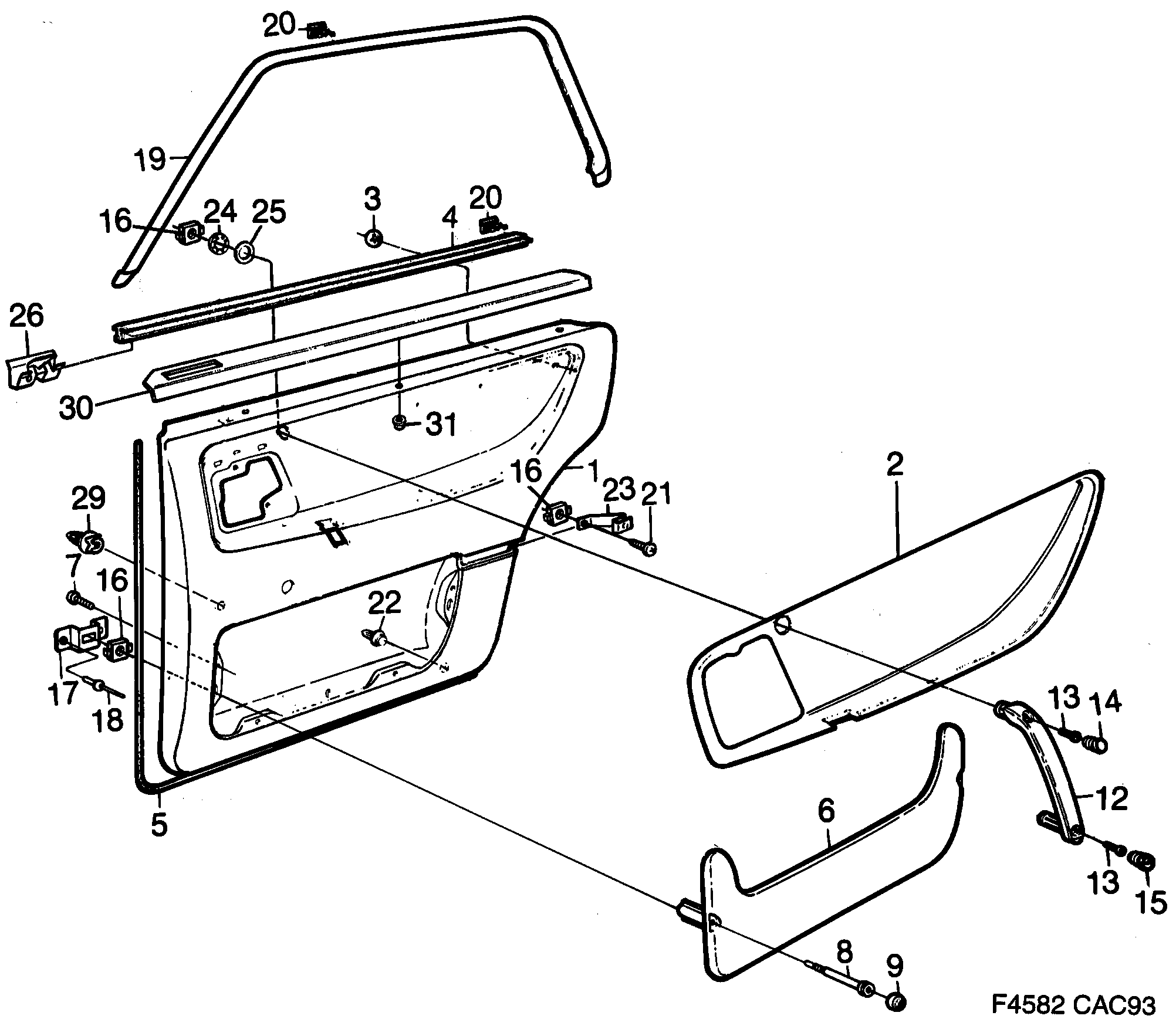 Saab 9000 Door panel Rear door diagram