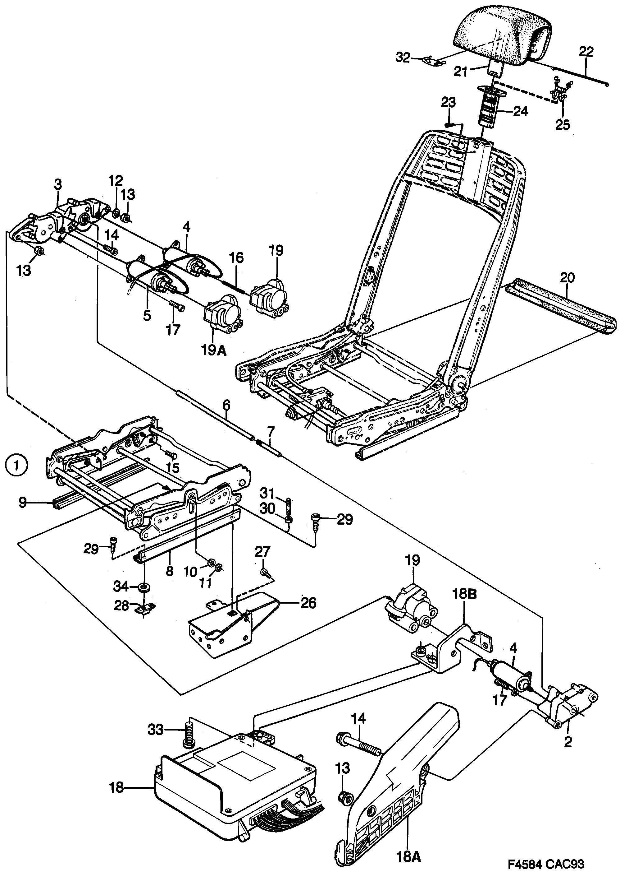 Saab 9000 Front seats Part 3 Electrically adjustable diagram