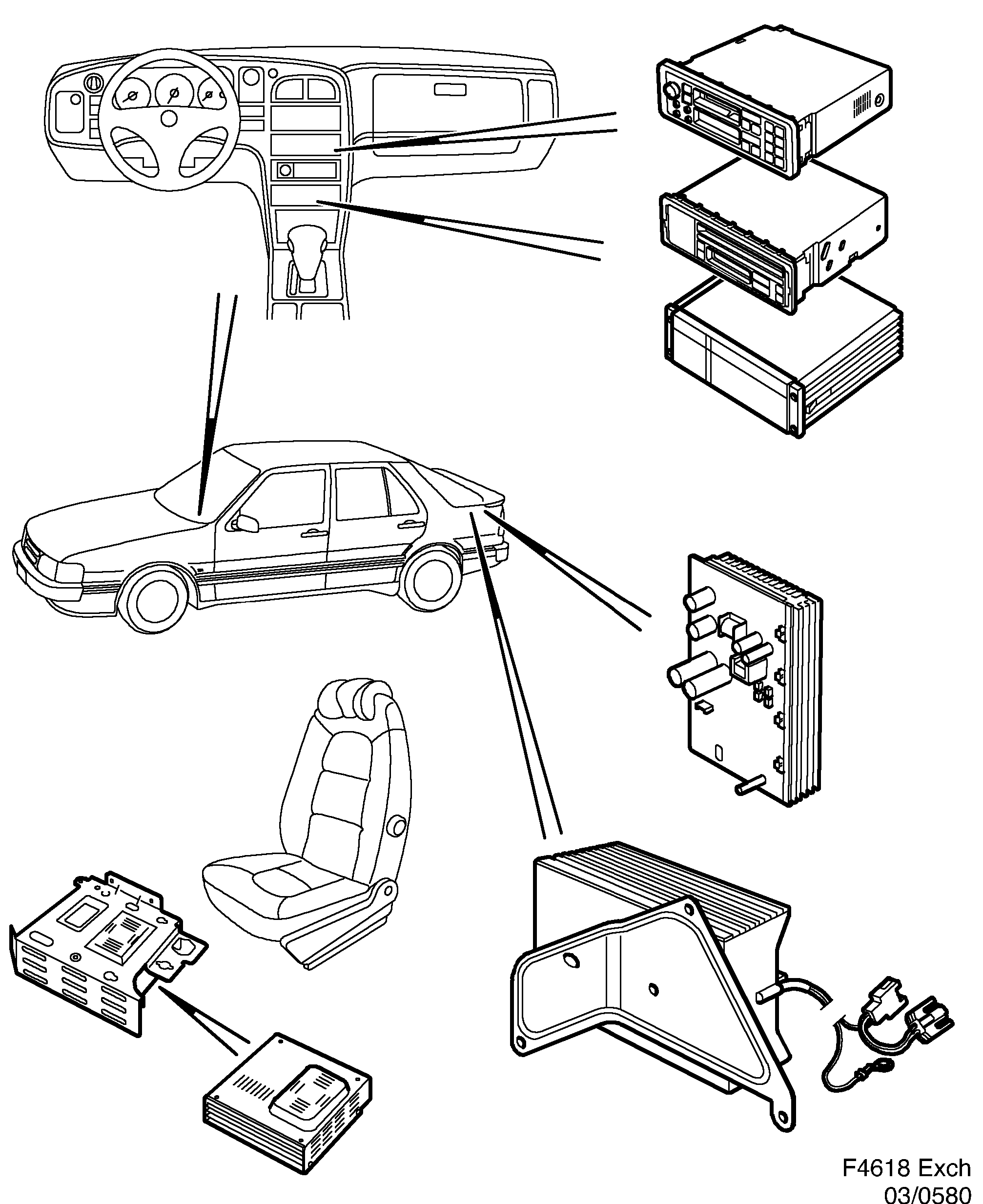 Saab EXCH. Radio, booster, CD-player diagram