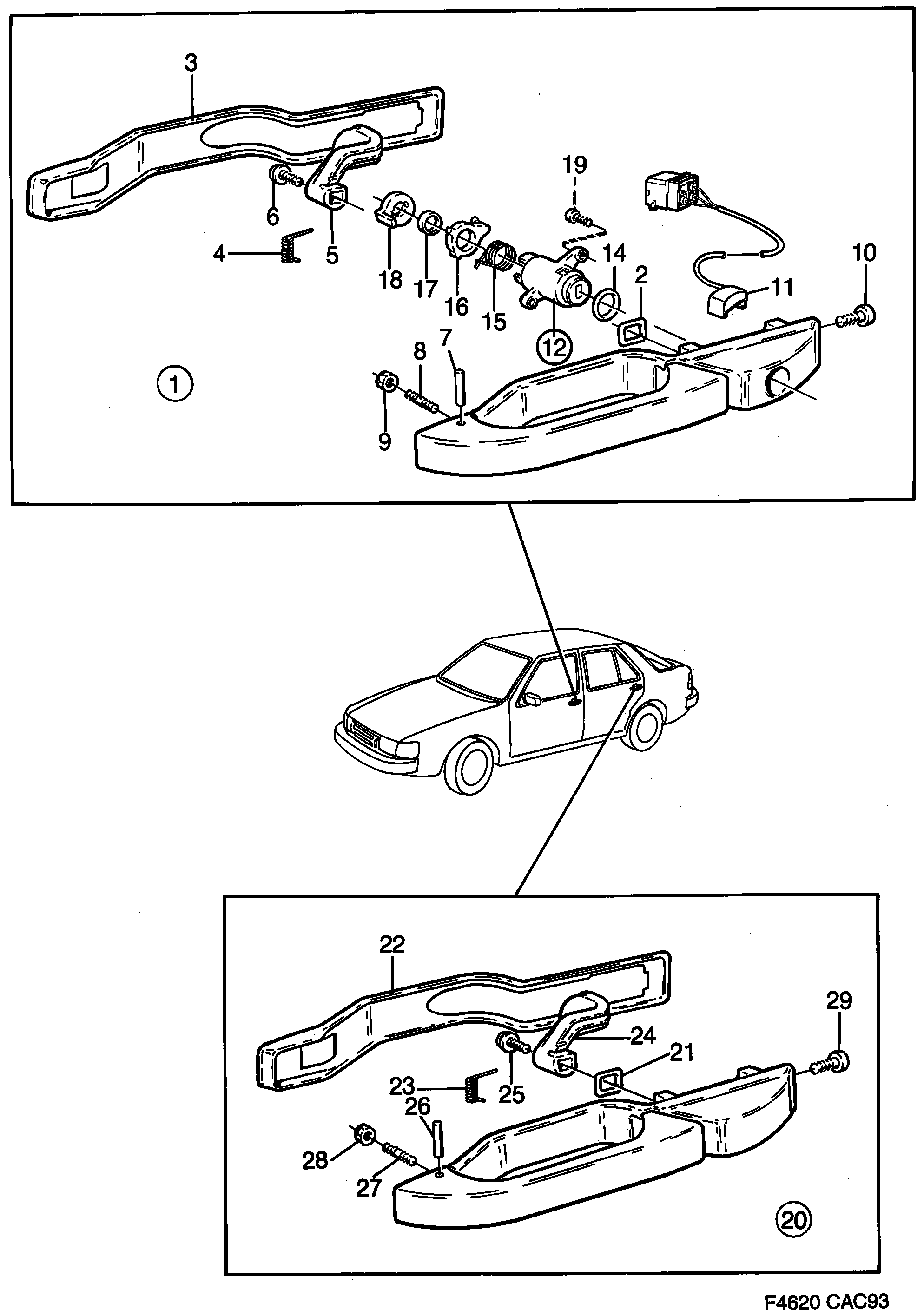 Saab 9000 Outside handle diagram