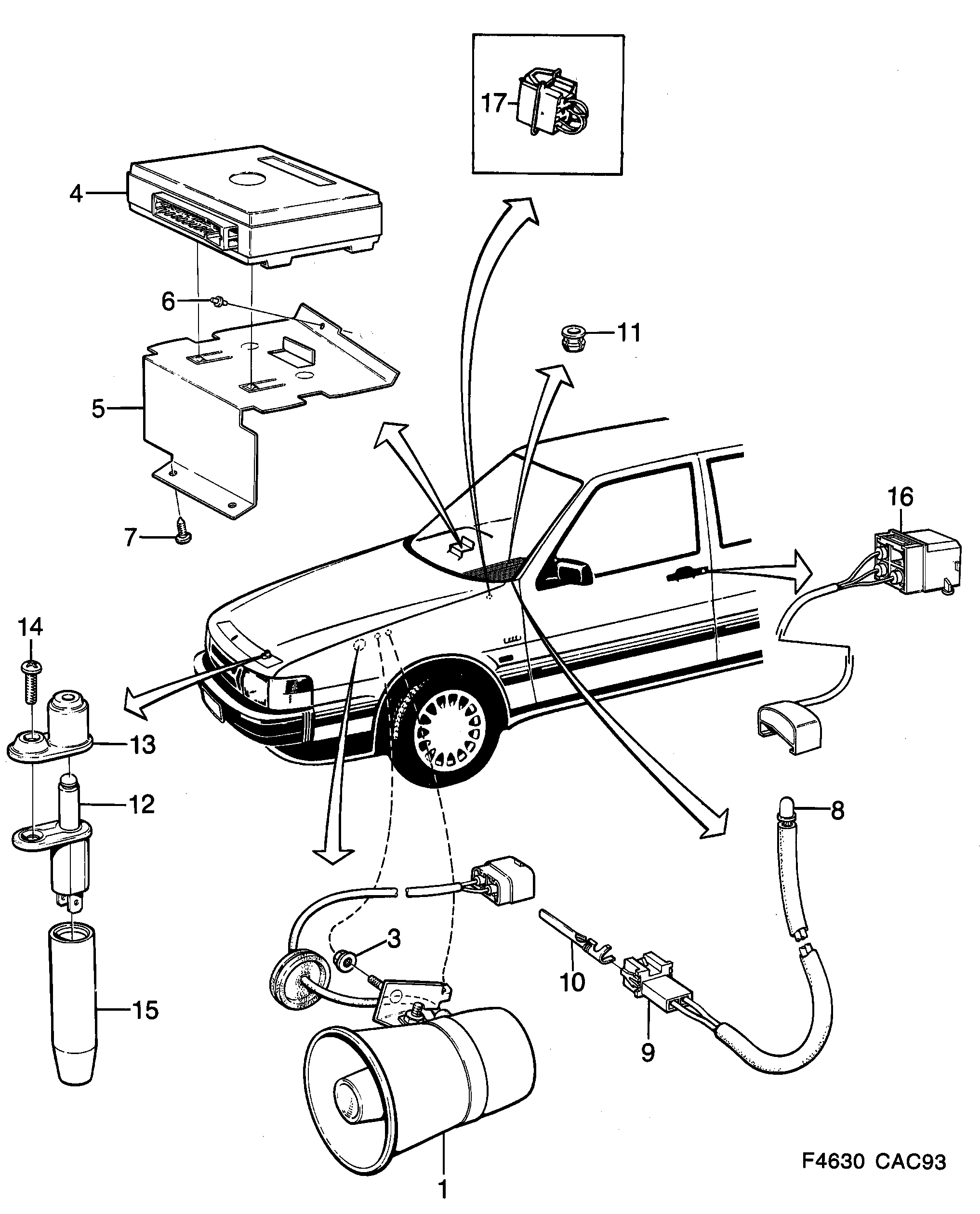 Saab 9000 Anti theft system diagram