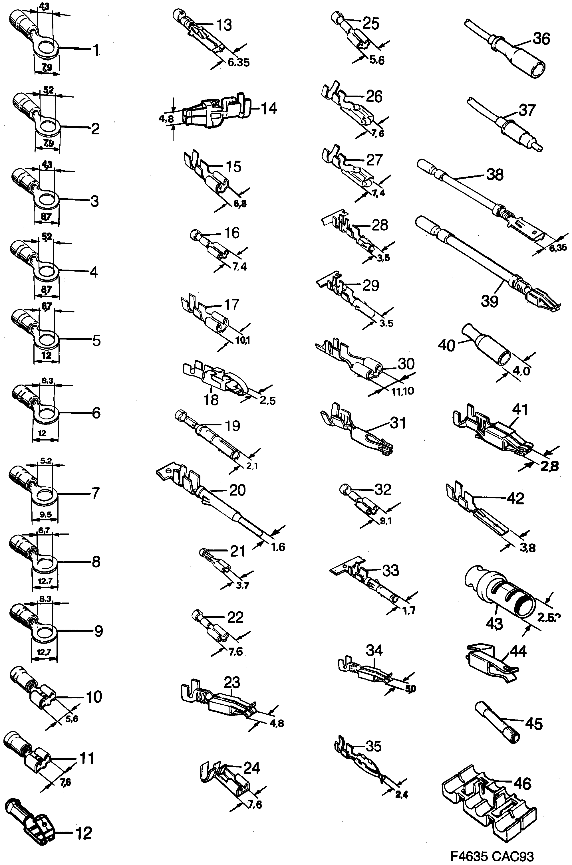 Saab 9000 Cable terminal diagram
