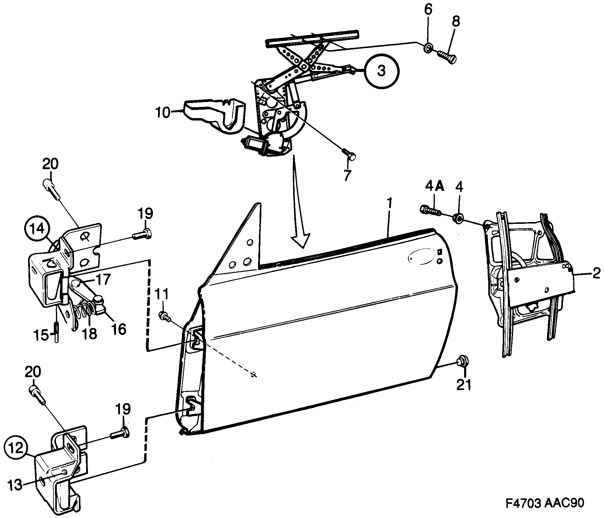 Saab 900 Door Window regulator diagram