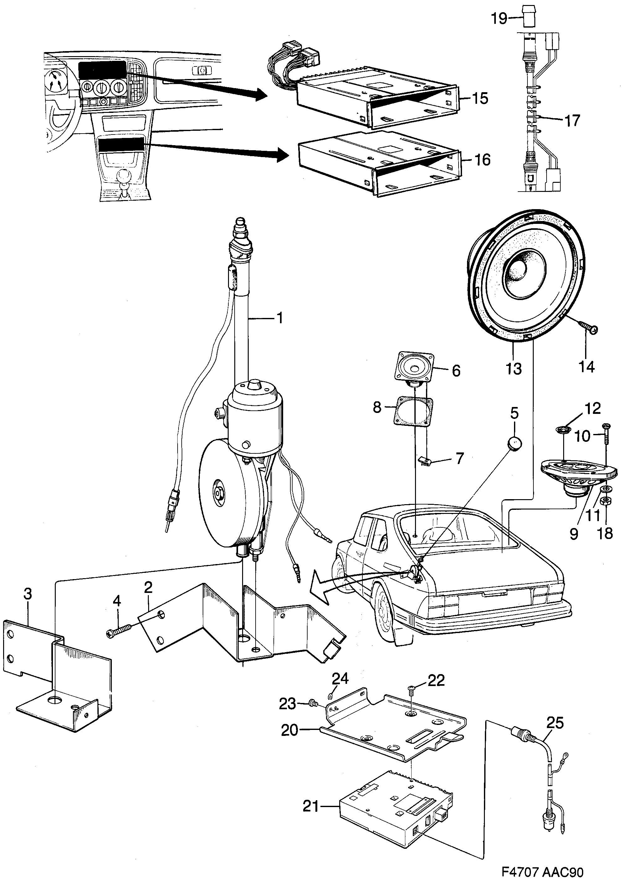 Saab 900 Electrical aerial Loudspeaker diagram