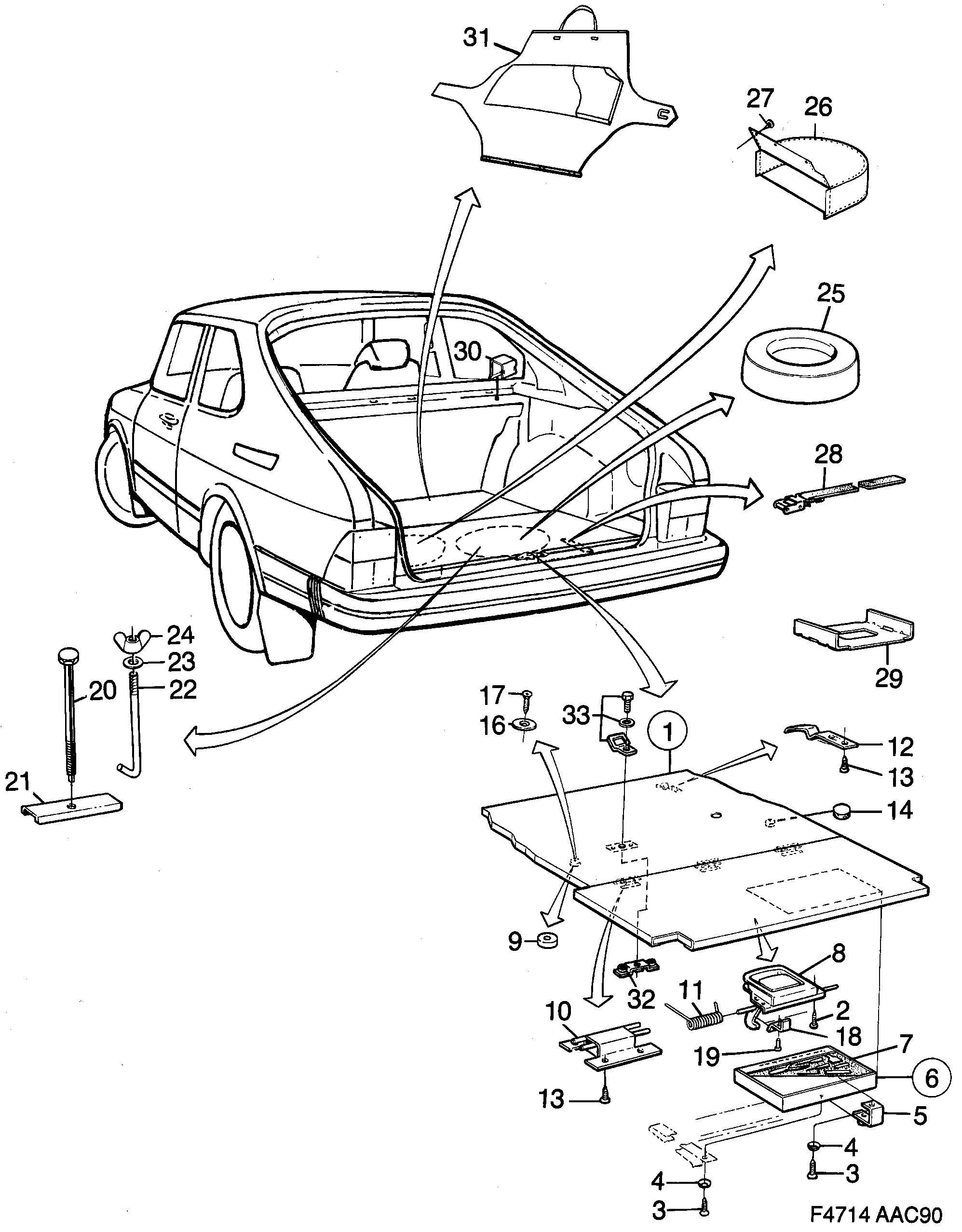 Saab 900 Equipment luggage compartment diagram
