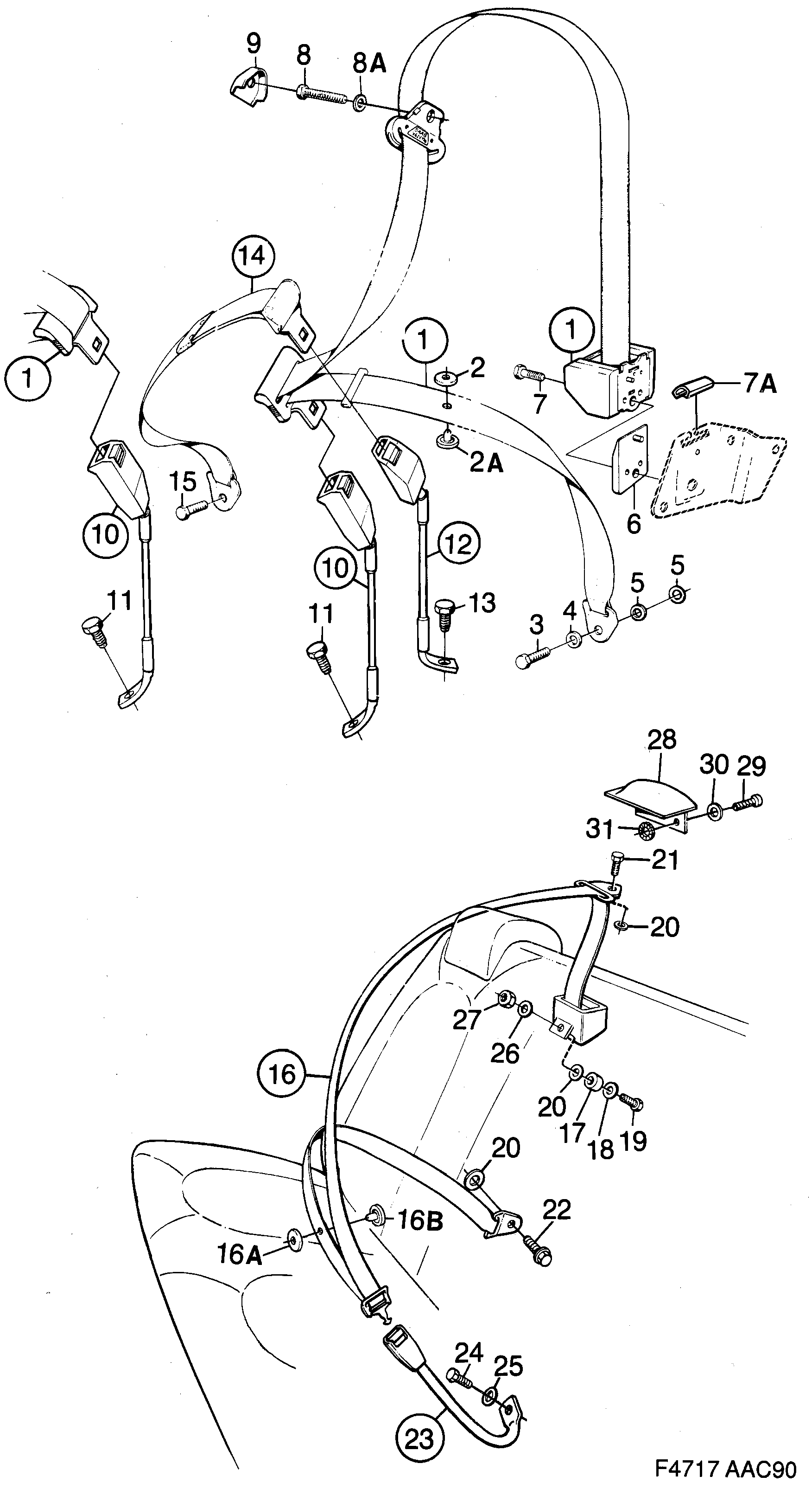 Saab 900 Safety belt, rear seat diagram