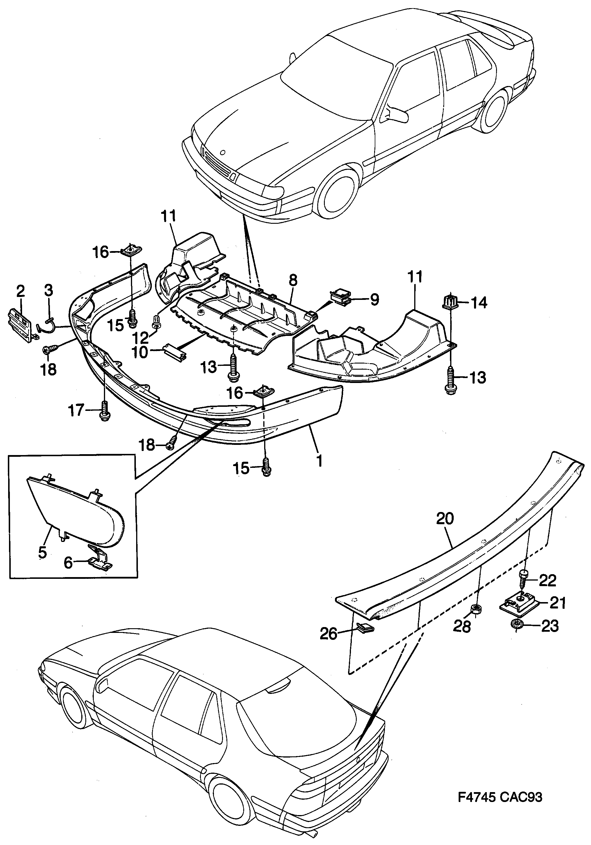 Saab 9000 Spoiler diagram