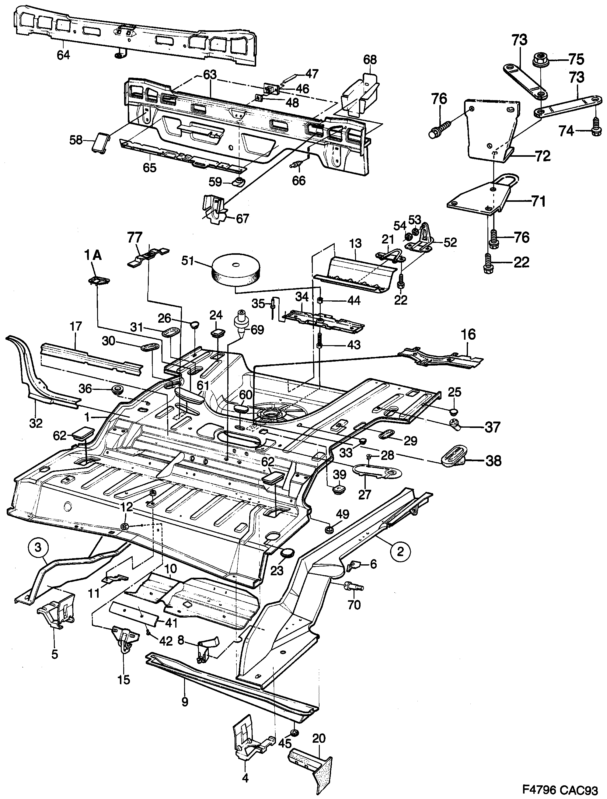 Saab 9000 Rear floor diagram