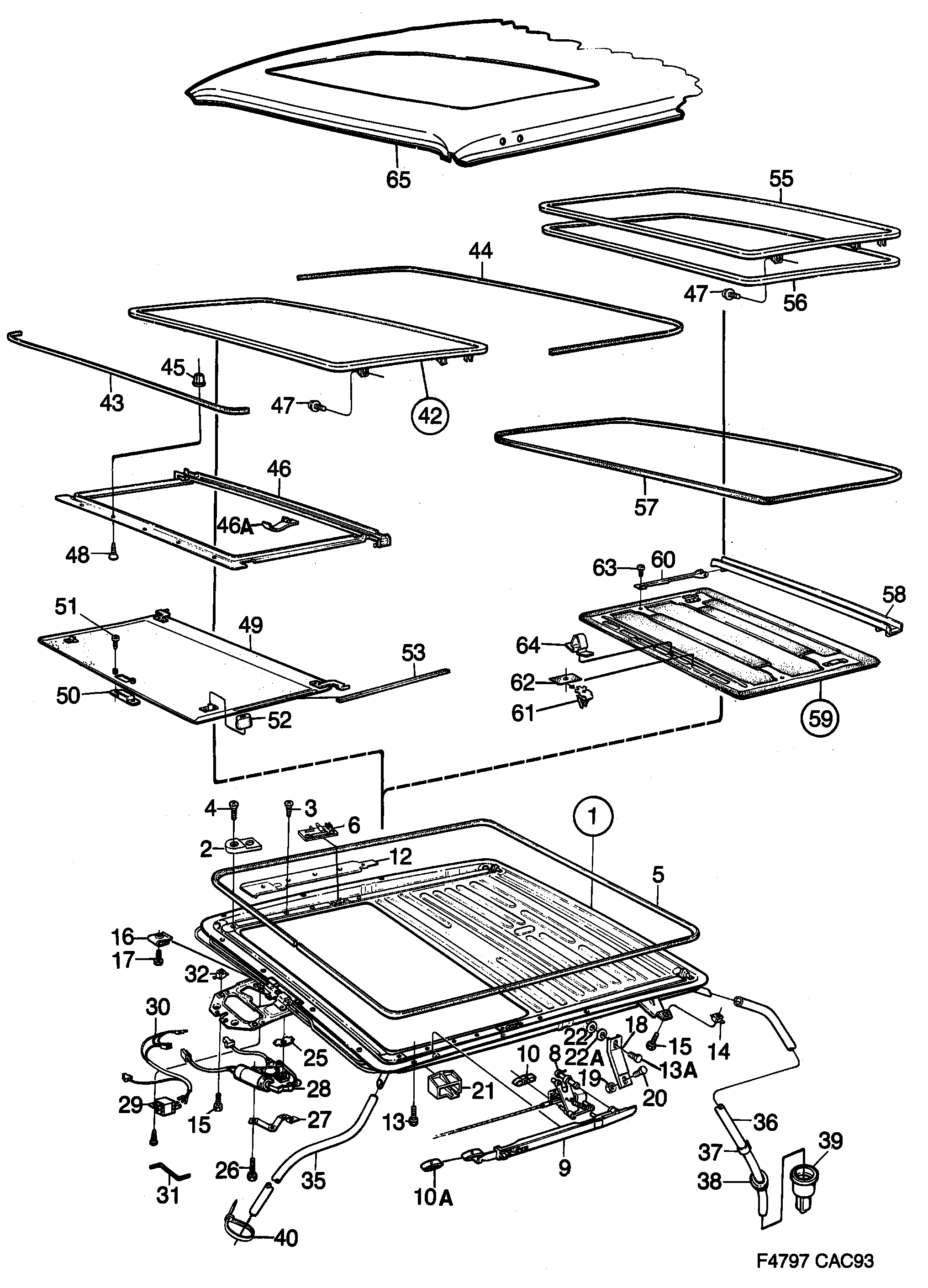 Saab 9000 Sun roof diagram