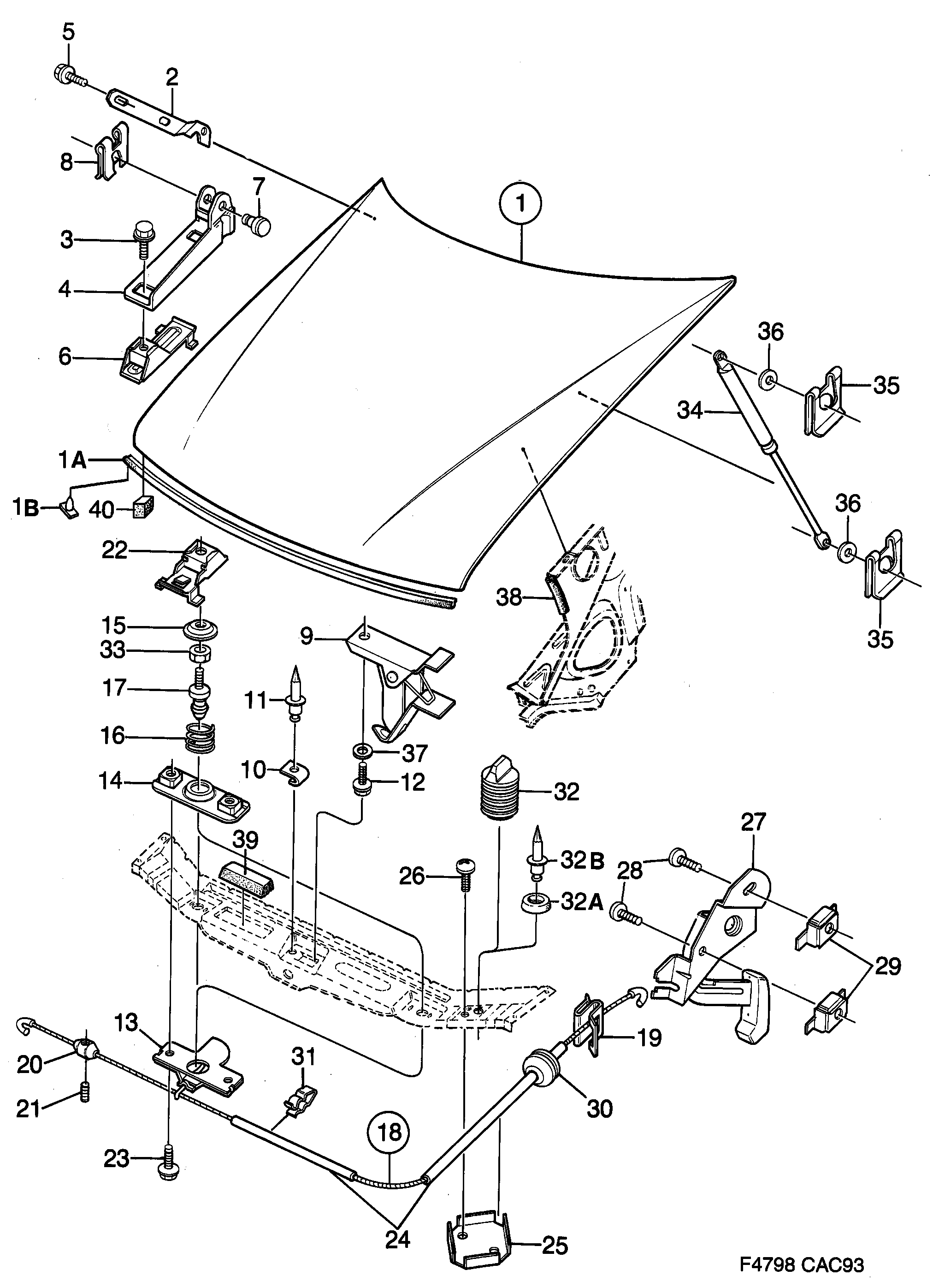 Saab 9000 Hood diagram