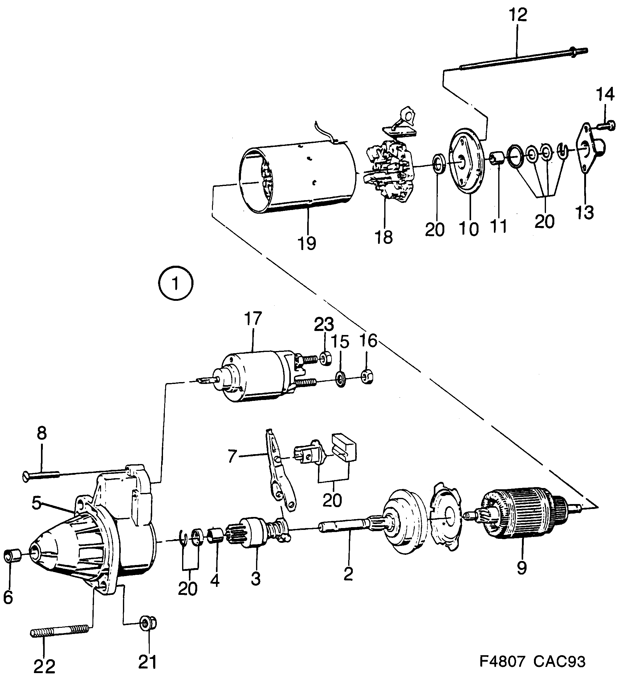 Saab 9000 Starter motor diagram