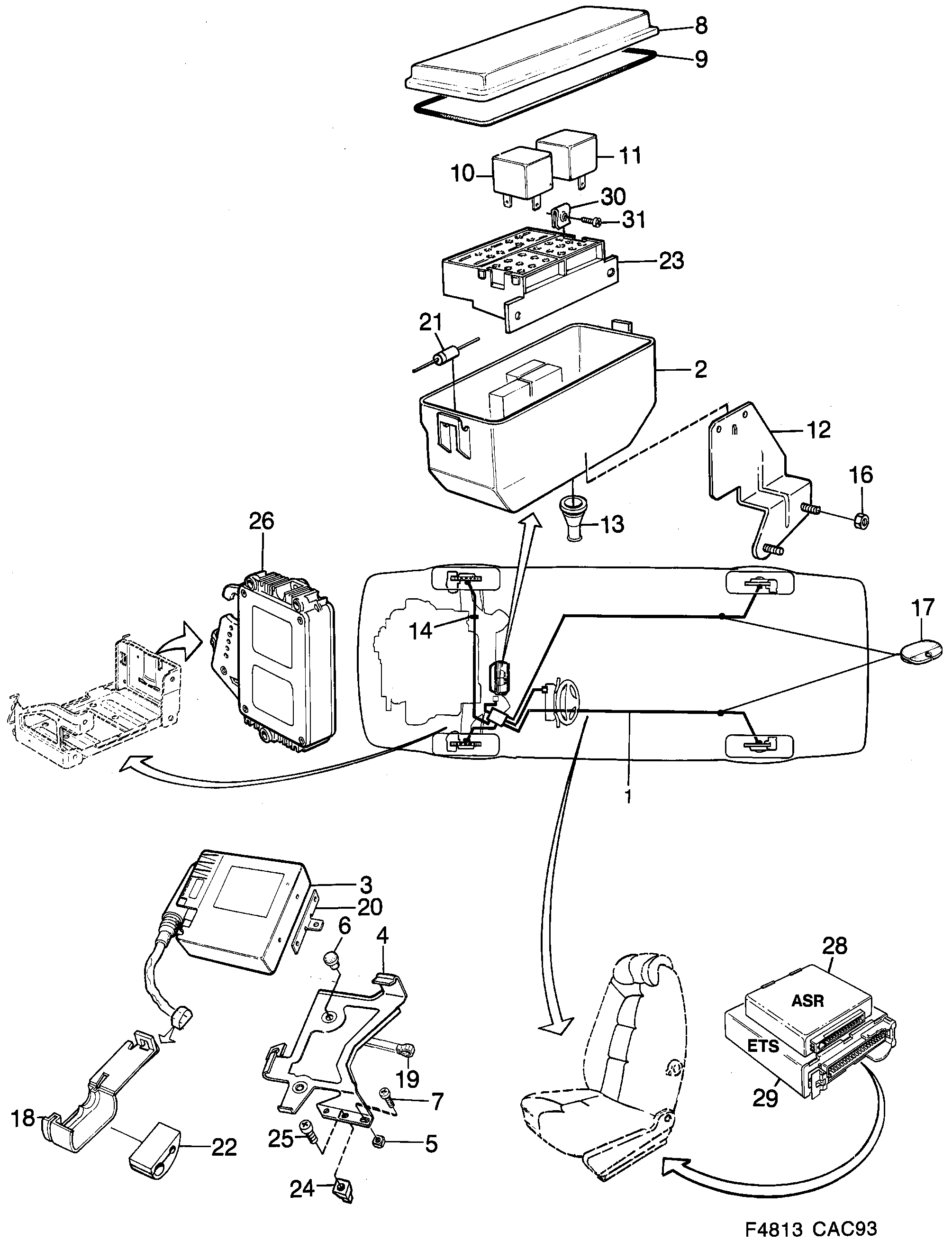 Saab 9000 Electrical system ABS, TCS, ASR, ETS diagram