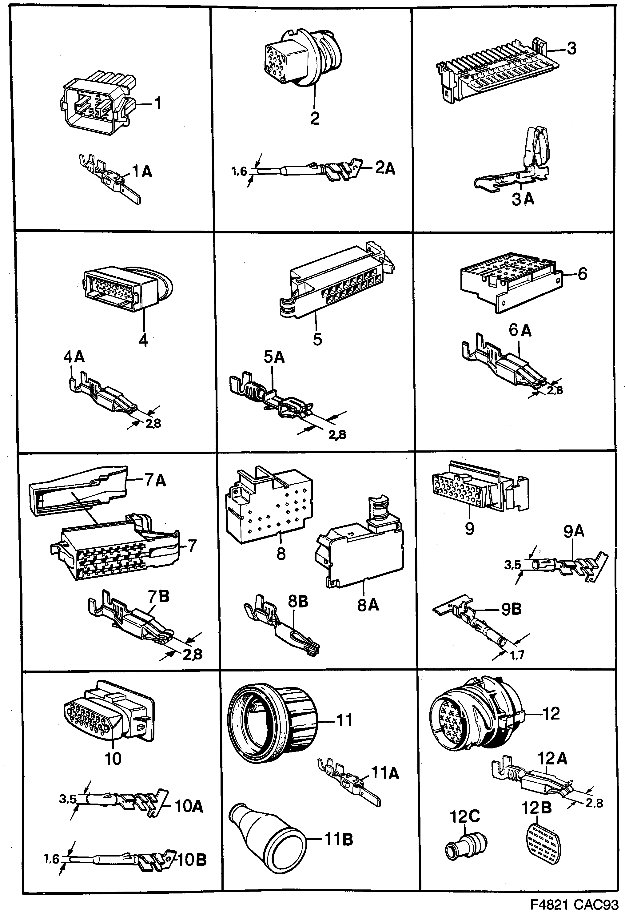Saab 9000 Connector housing etc diagram