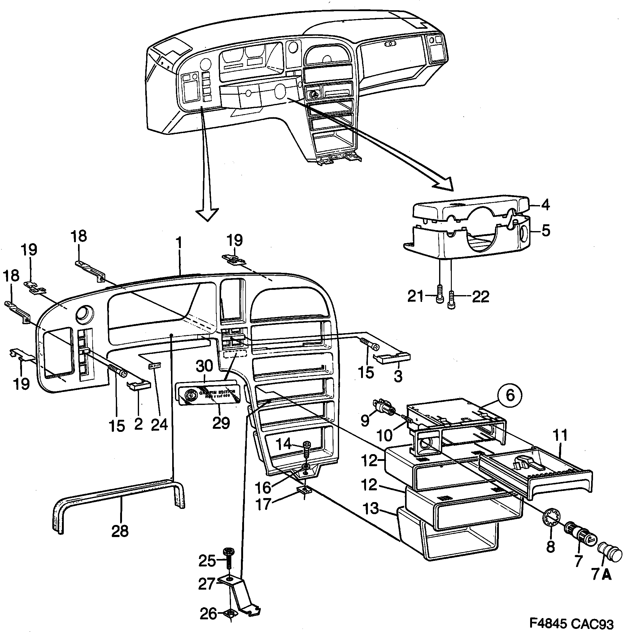 Saab 9000 Instrument frame diagram