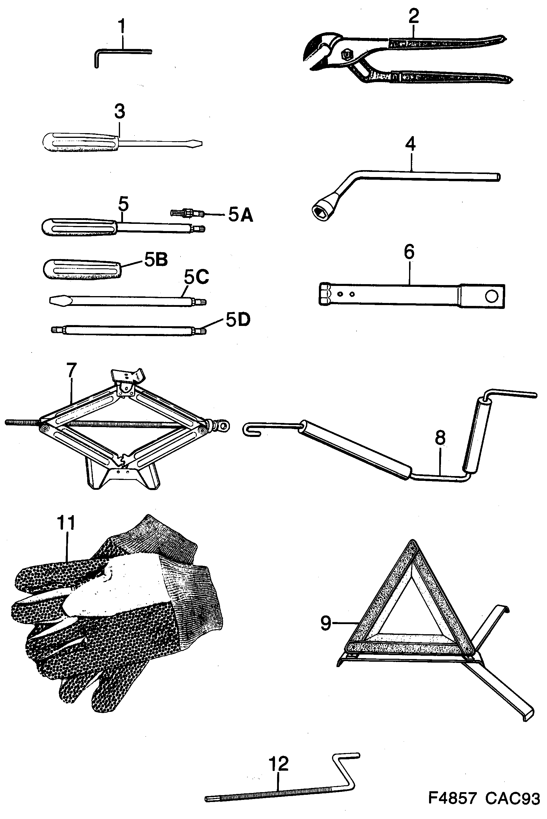 Saab 9000 Tool kit diagram