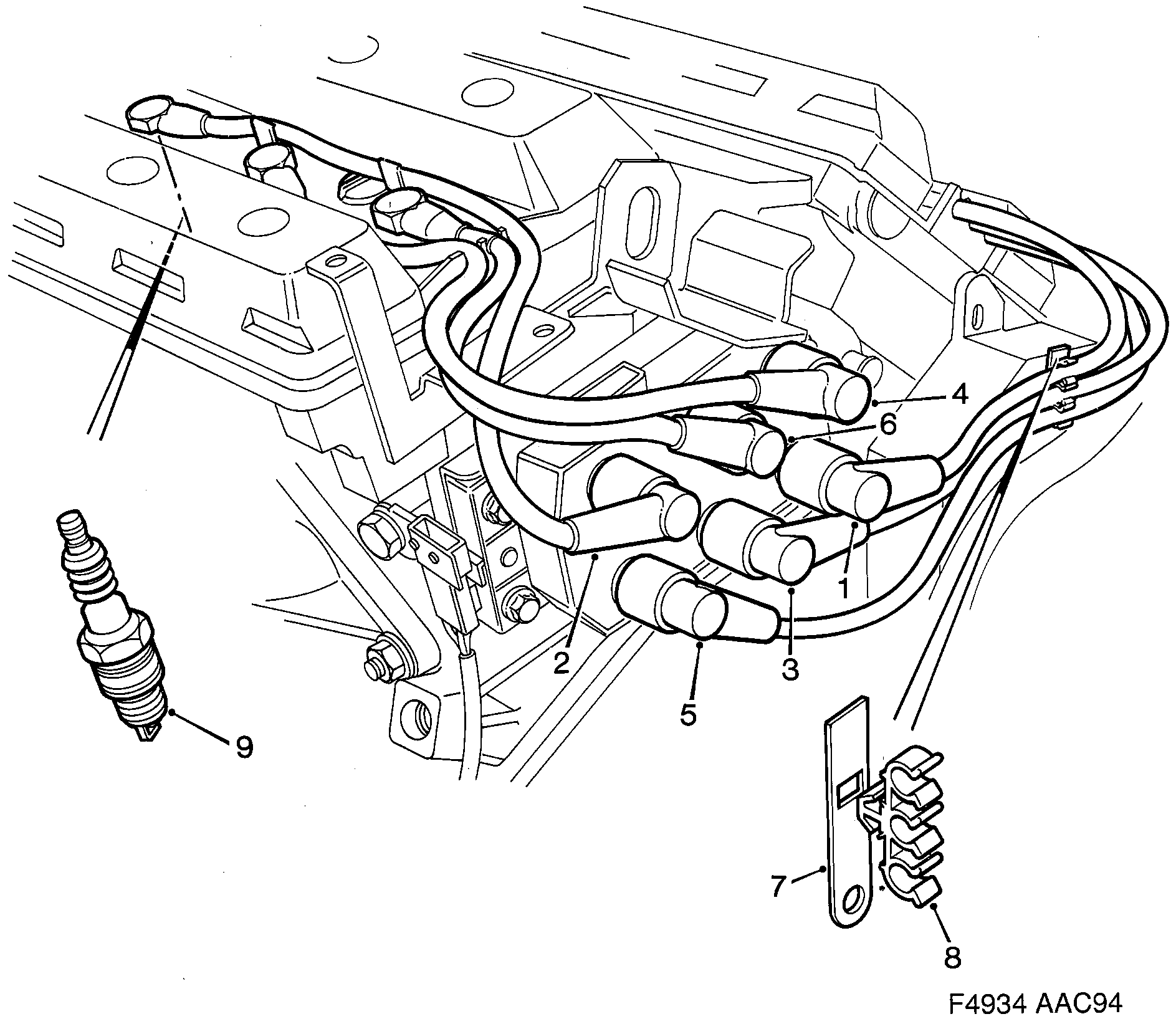 Saab 900 Ignition leads, spark plugs etc diagram