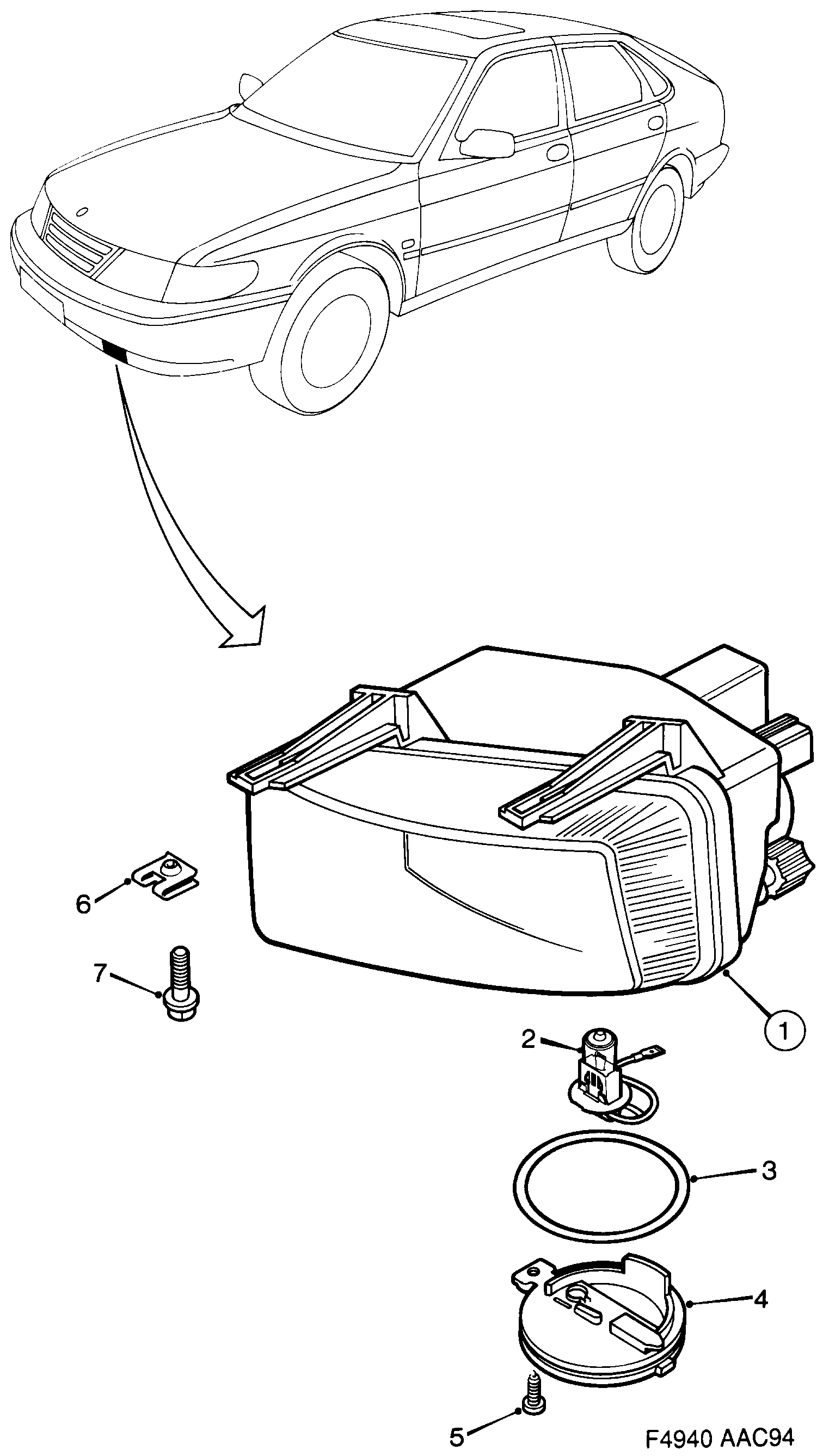 Saab 900 Fog light diagram