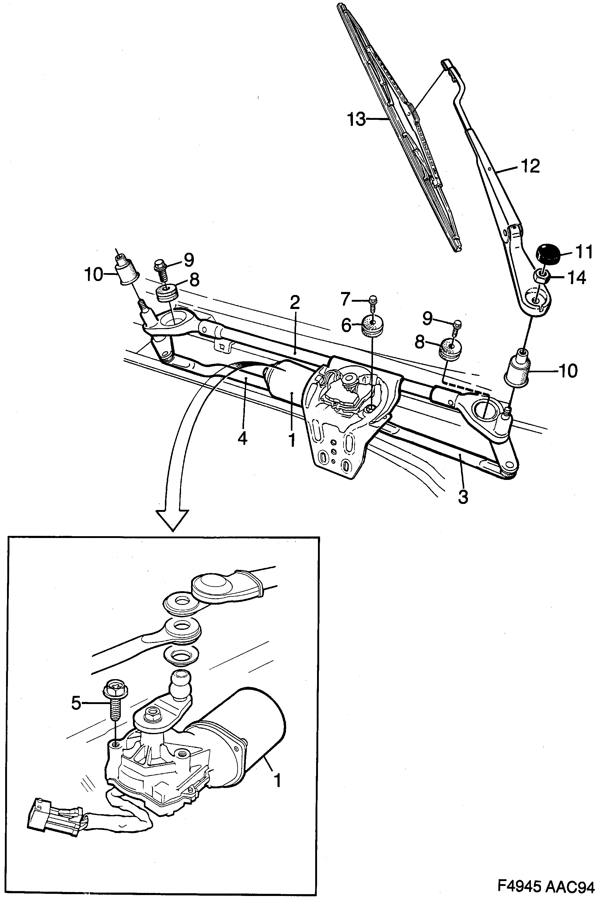 Saab 900 Windshield wiper diagram