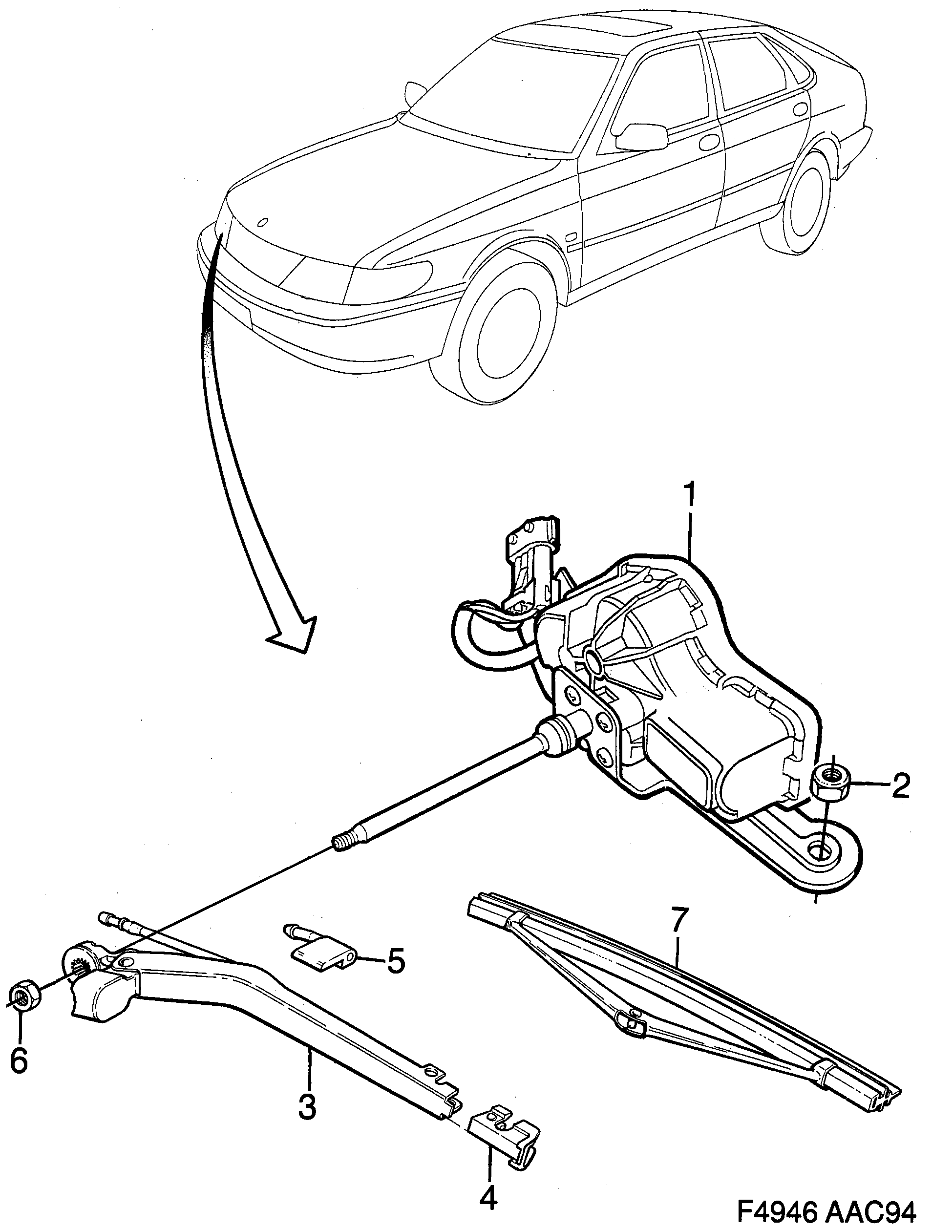 Saab 900 Headlamp wiper diagram