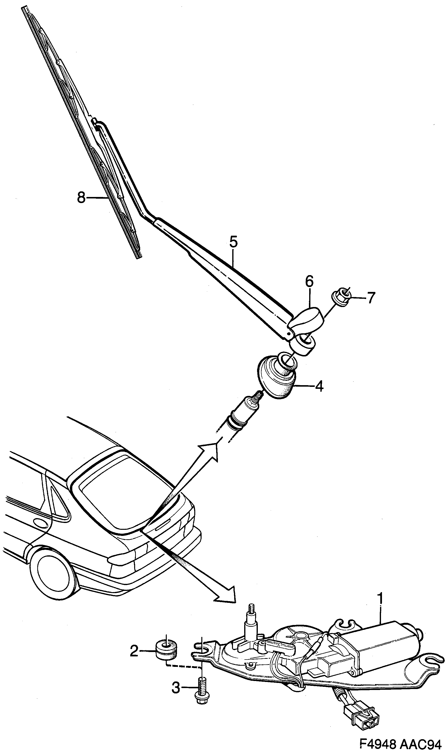 Saab 900 Rear window wiper diagram