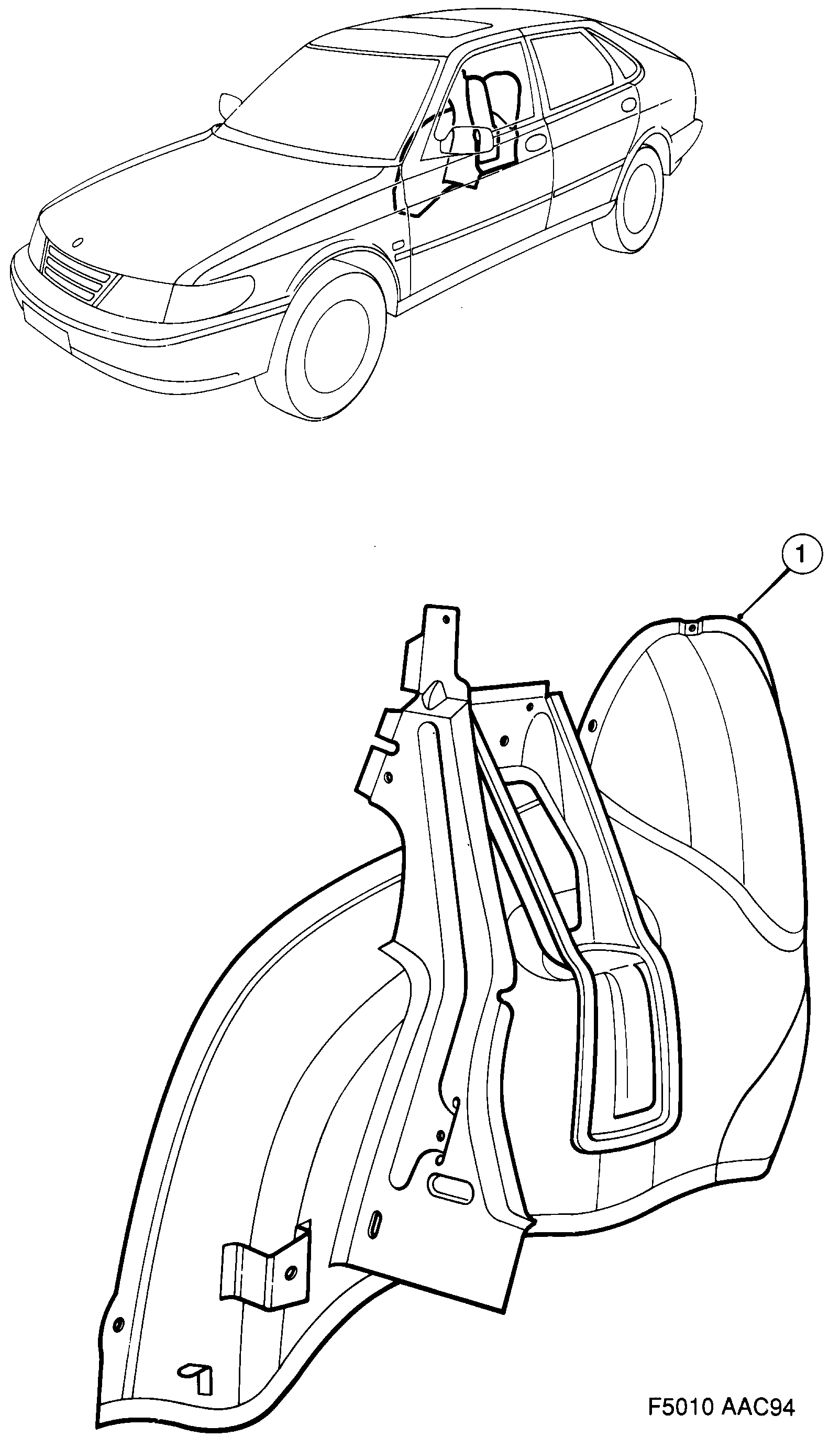 Saab 900 Wheel housing, rear diagram