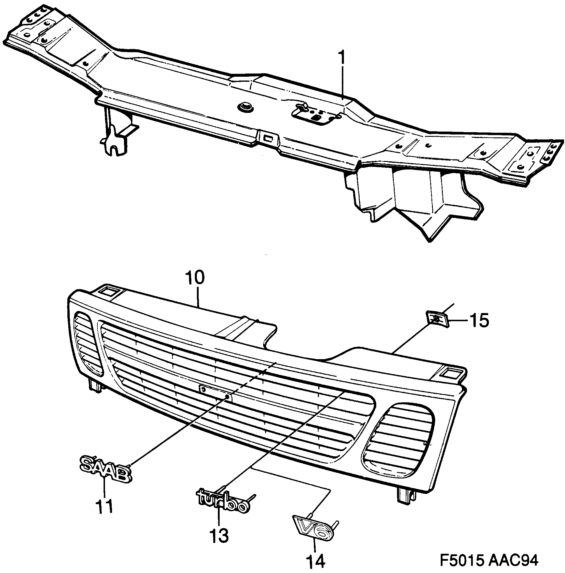 Saab 900 Front member Grille diagram