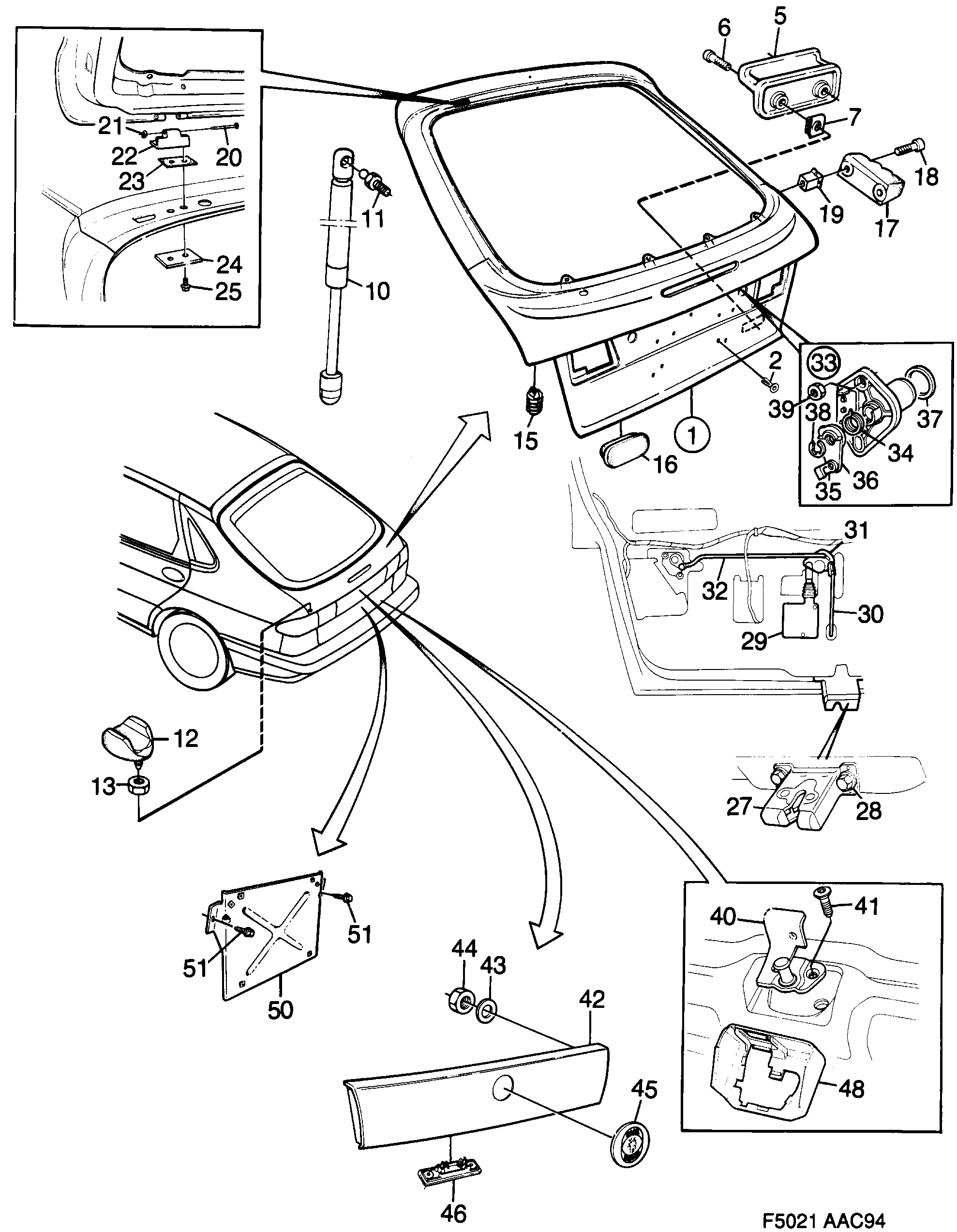 Saab 900 Tail gate Lock diagram
