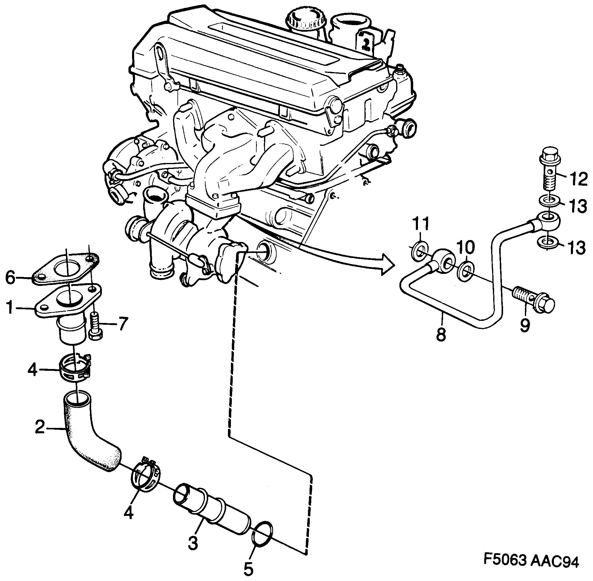 Saab 900 Oil pipe Turbo diagram