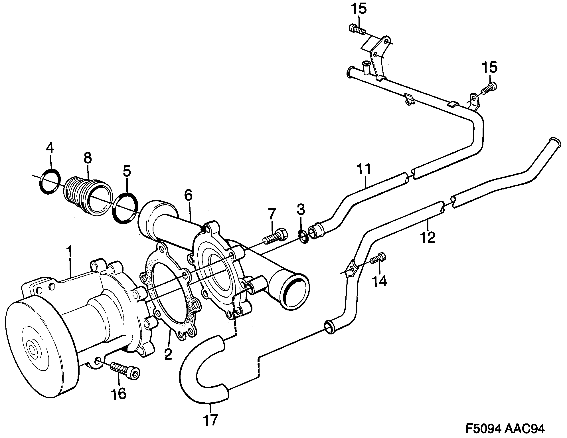 Saab 900 Coolant pump 4-cylinder diagram