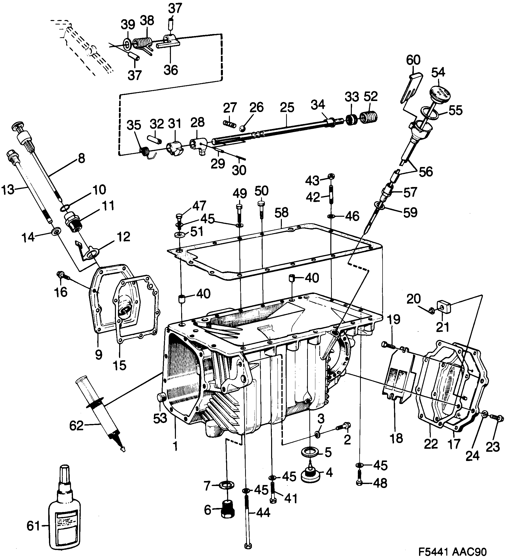 Saab 900 Gear box case, oil pan diagram