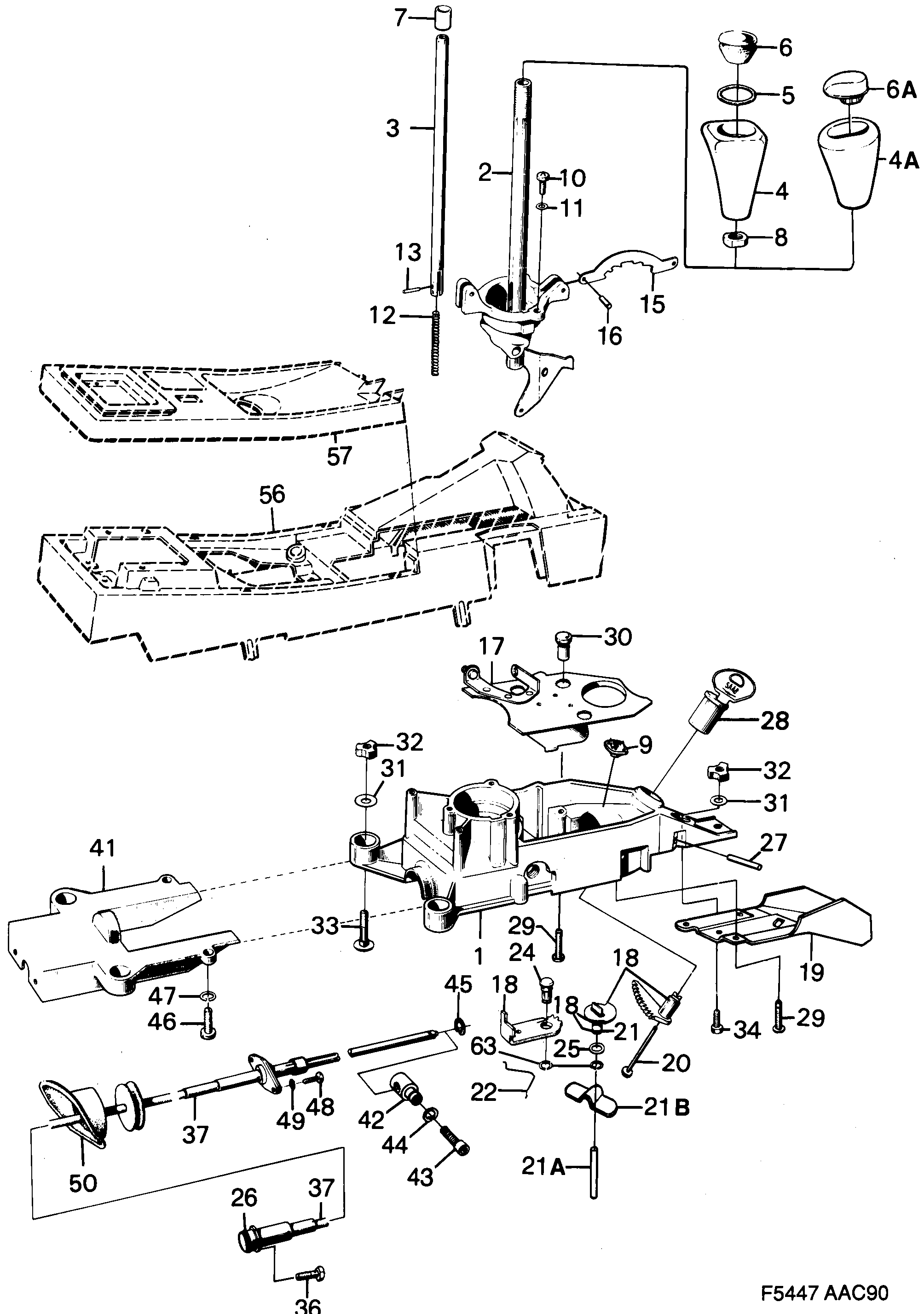 Saab 900 Gear selector lever diagram