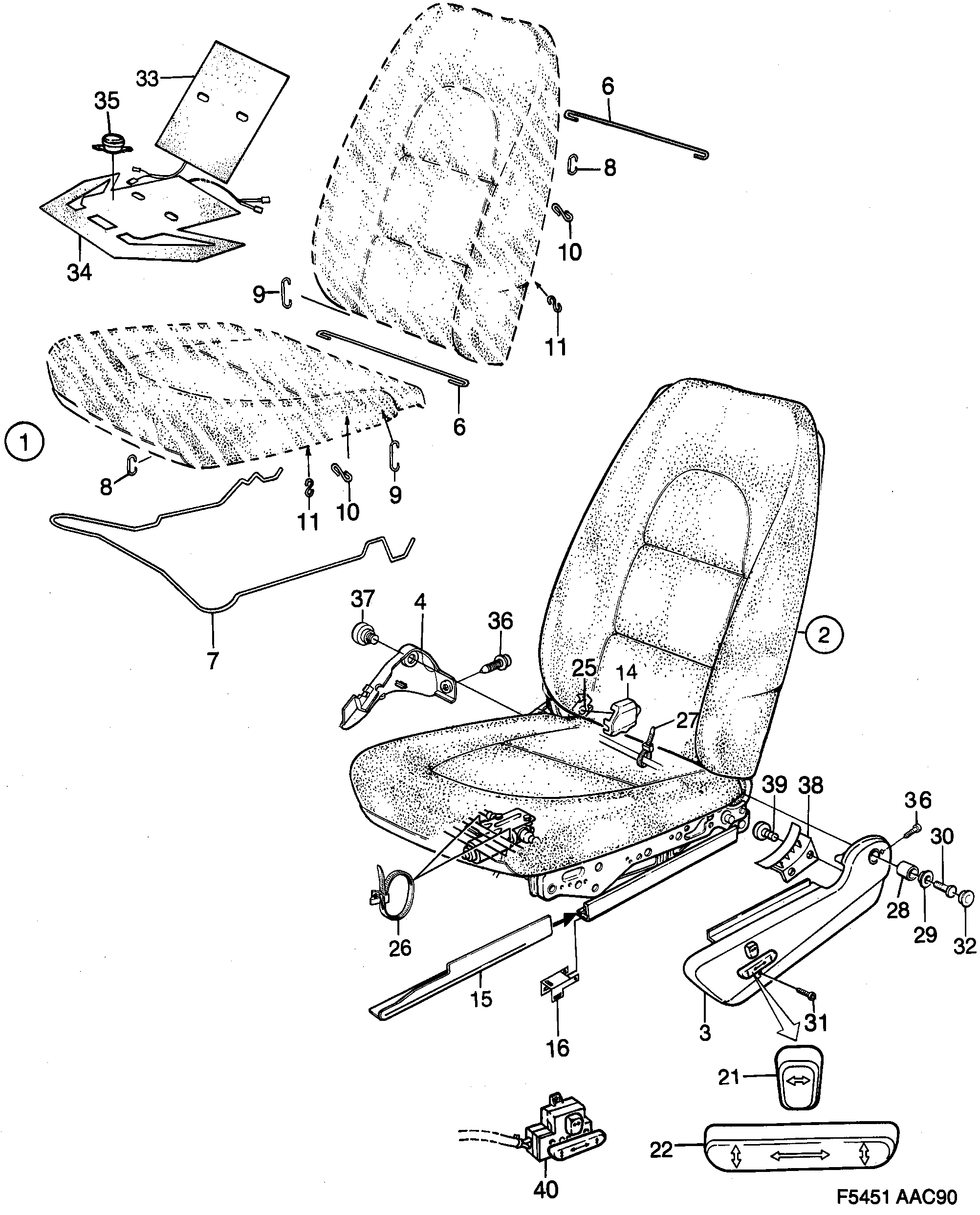 Saab 900 Front seats Part 1 Electrically adjustable diagram