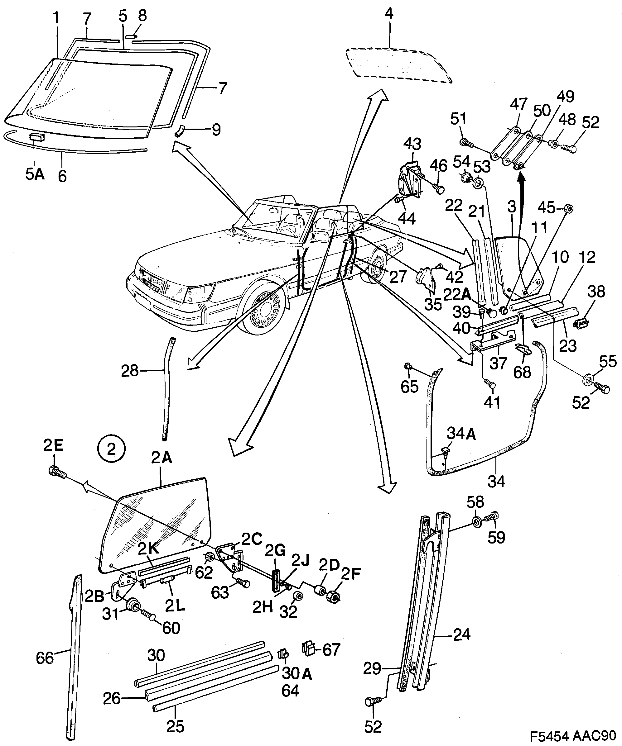 Saab 900 Glass, sealings diagram