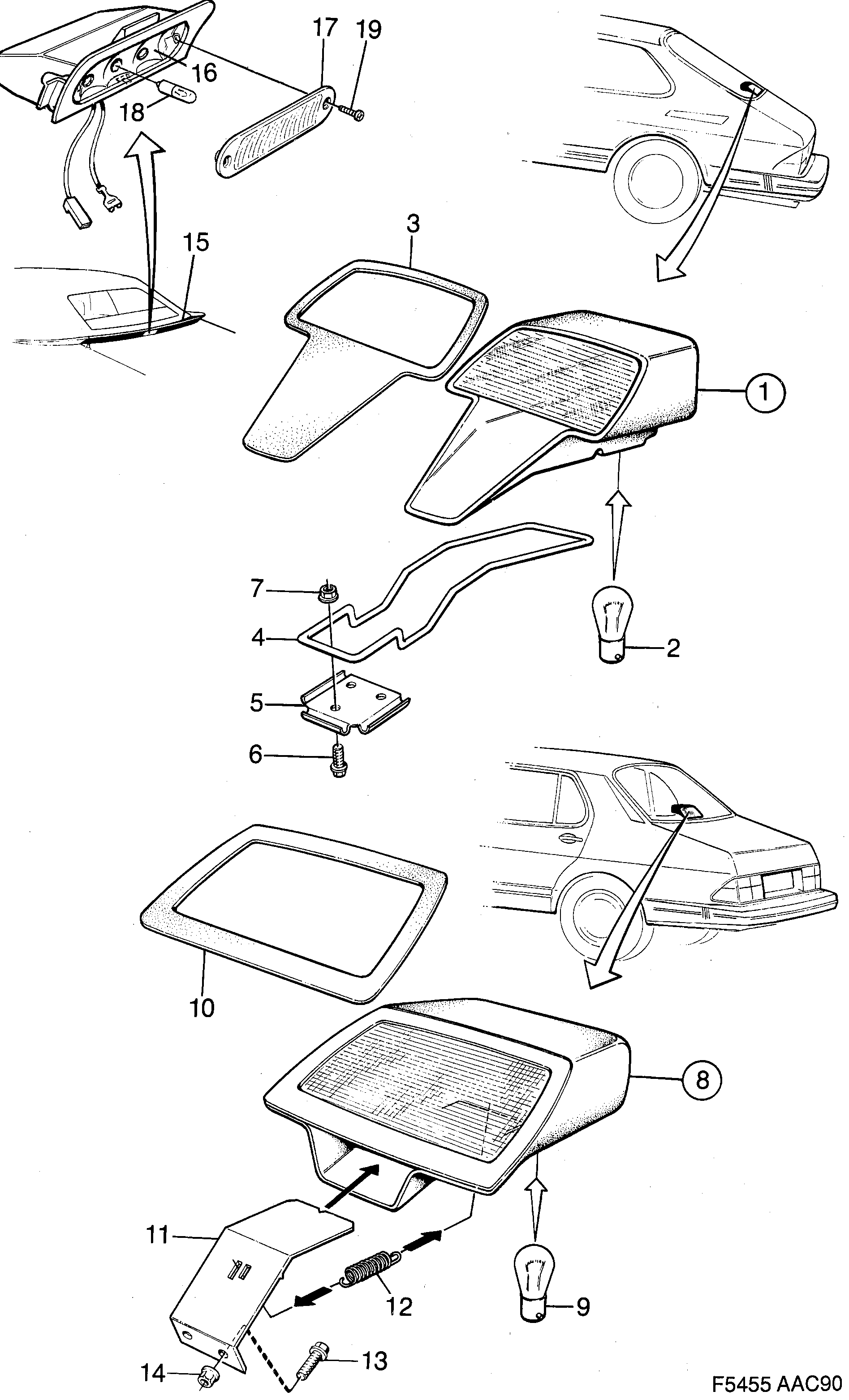 Saab 900 Stop light High mounted diagram