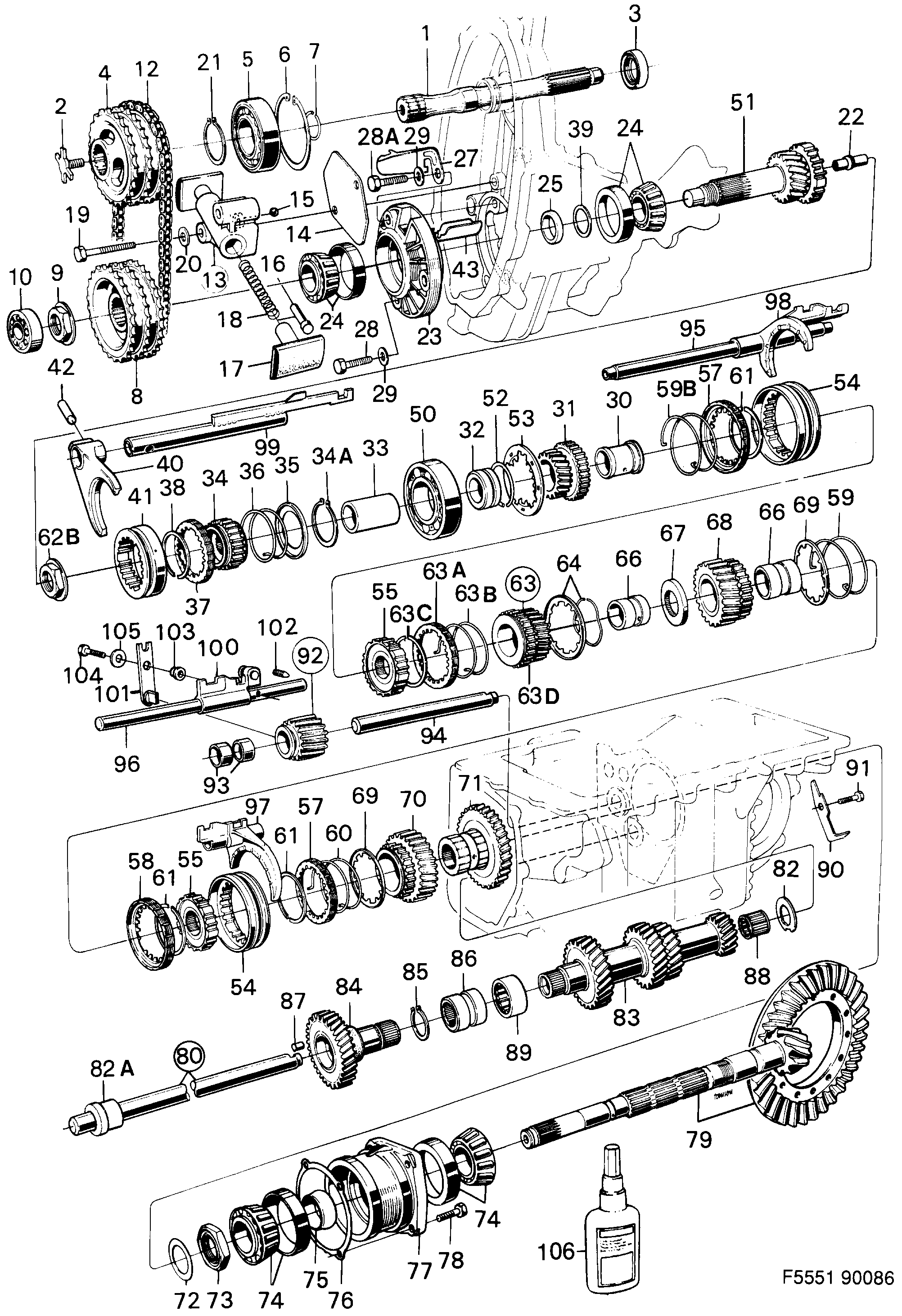 Saab 900 Shafts, gears -1988 diagram