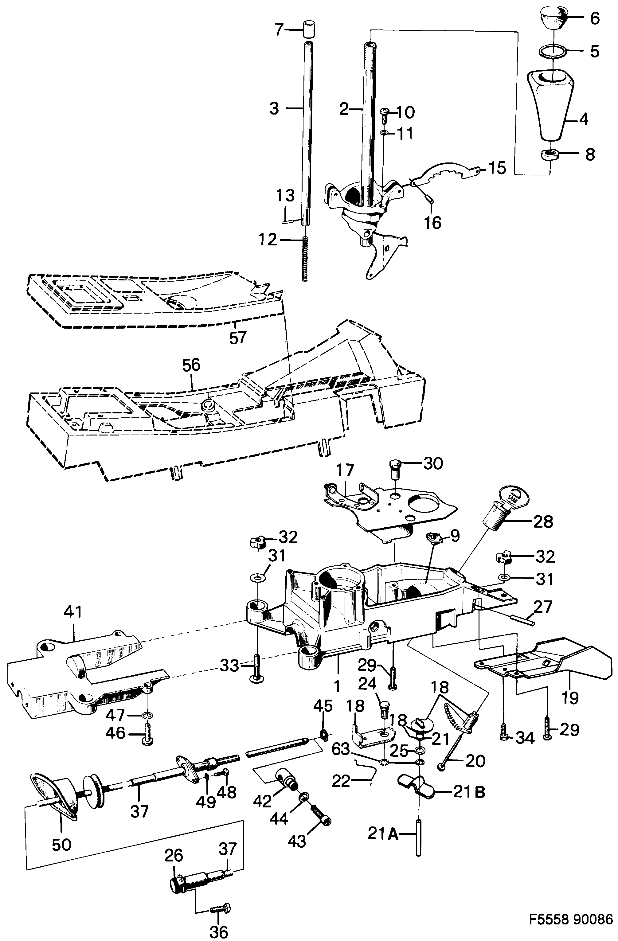 Saab 900 Gear selector lever diagram